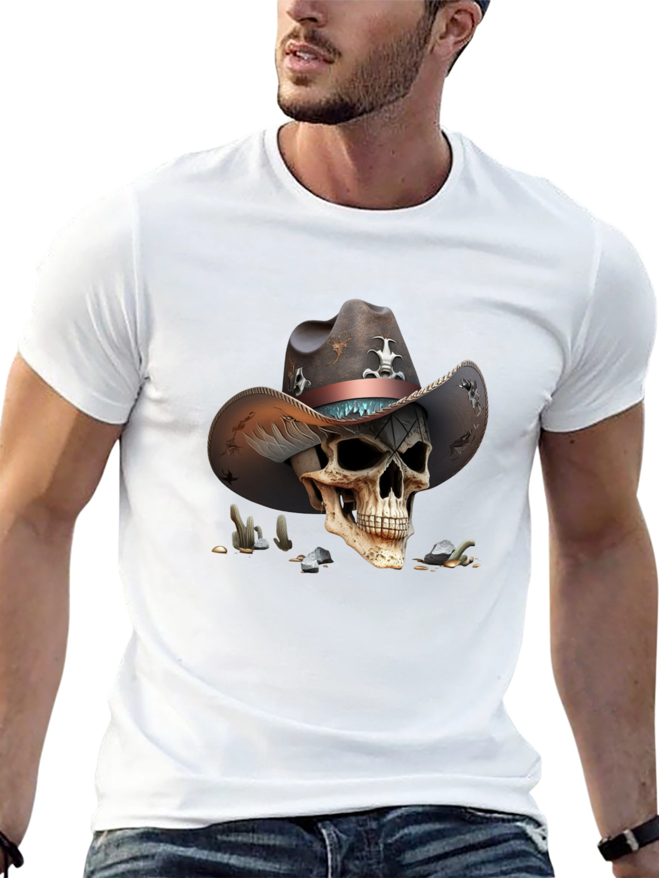 Skull Cowboy Graphic Tee - Unique Western Style