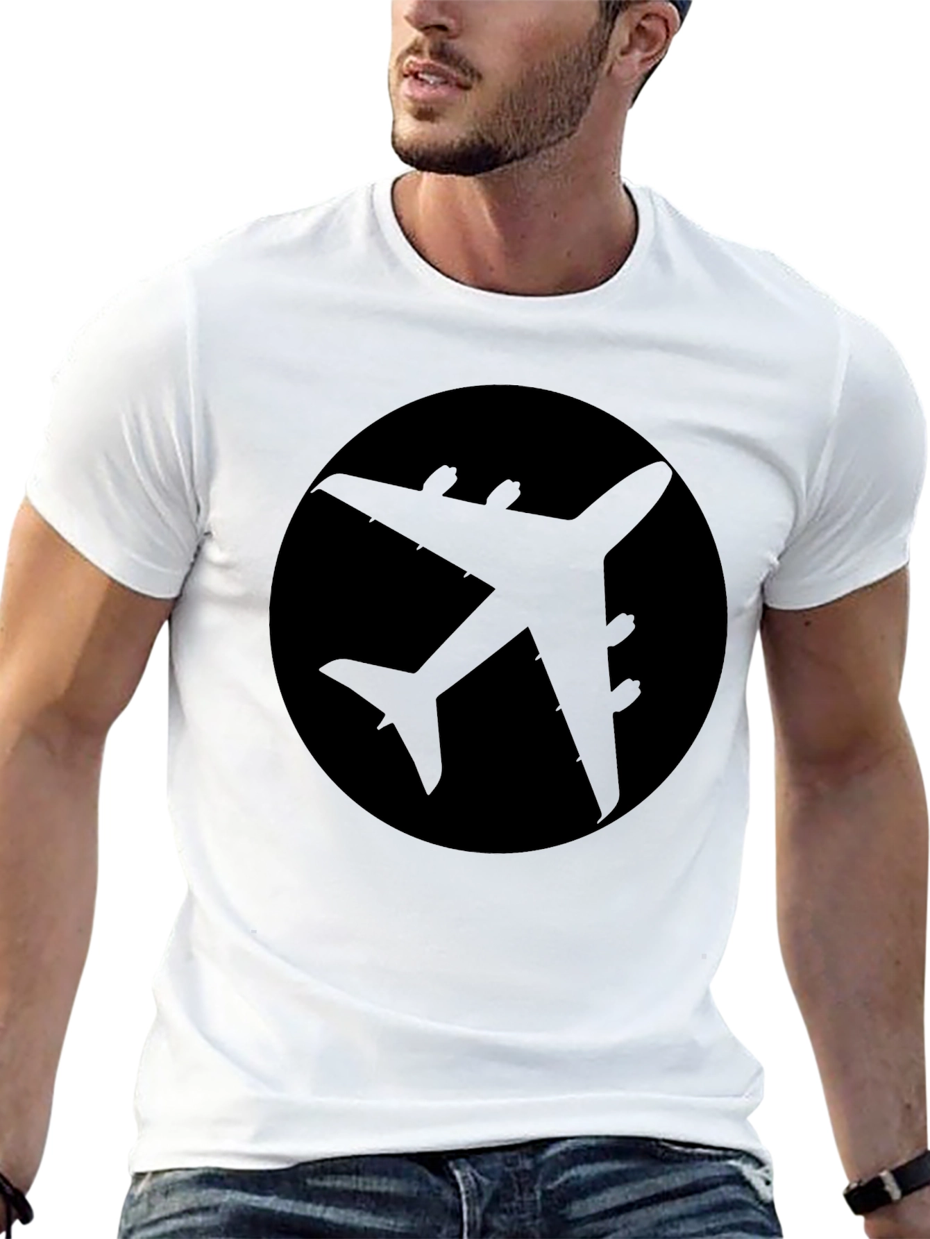 Airplane Silhouette Graphic Tee - Black