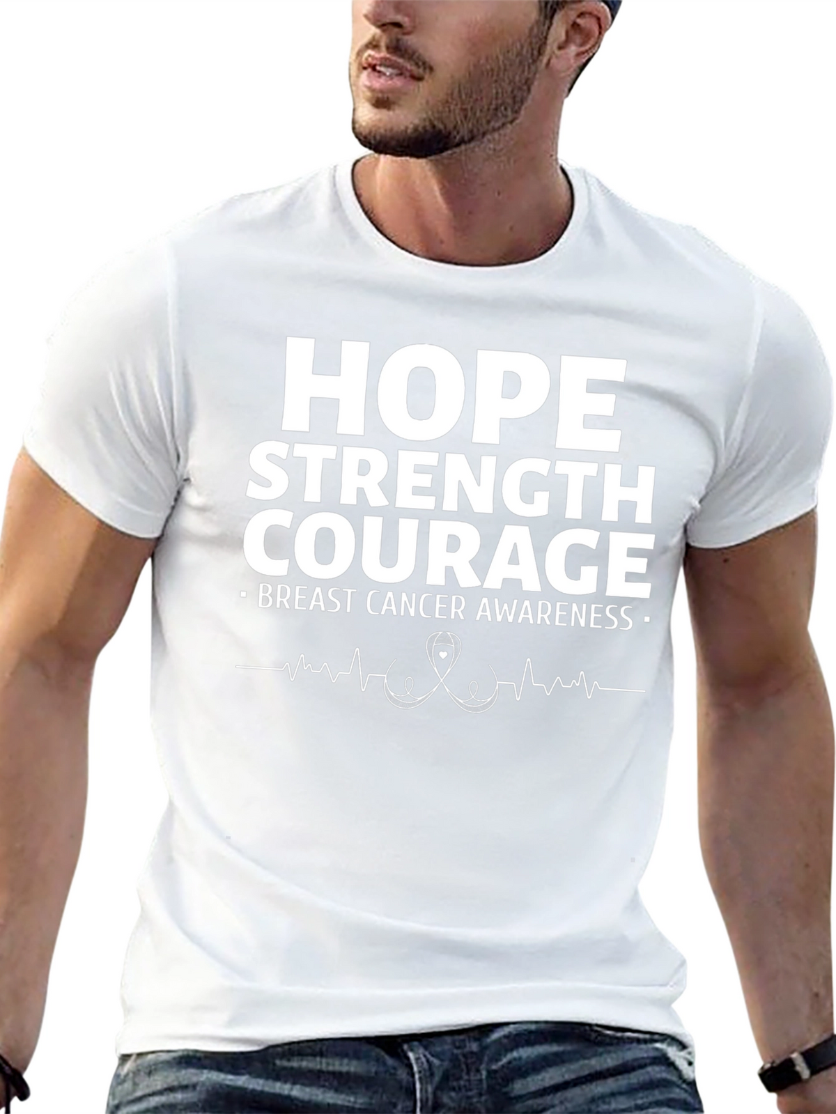 Hope Strength Courage Breast Cancer Awareness T-Shirt