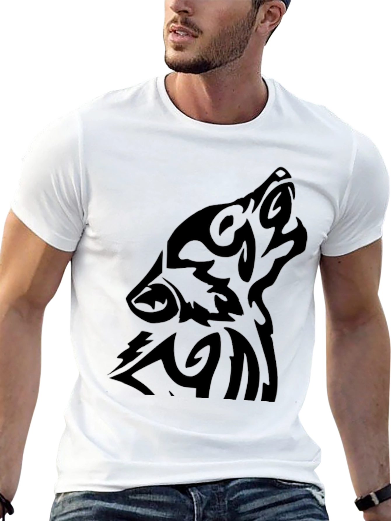 Tribal Wolf Graphic Black T-Shirt