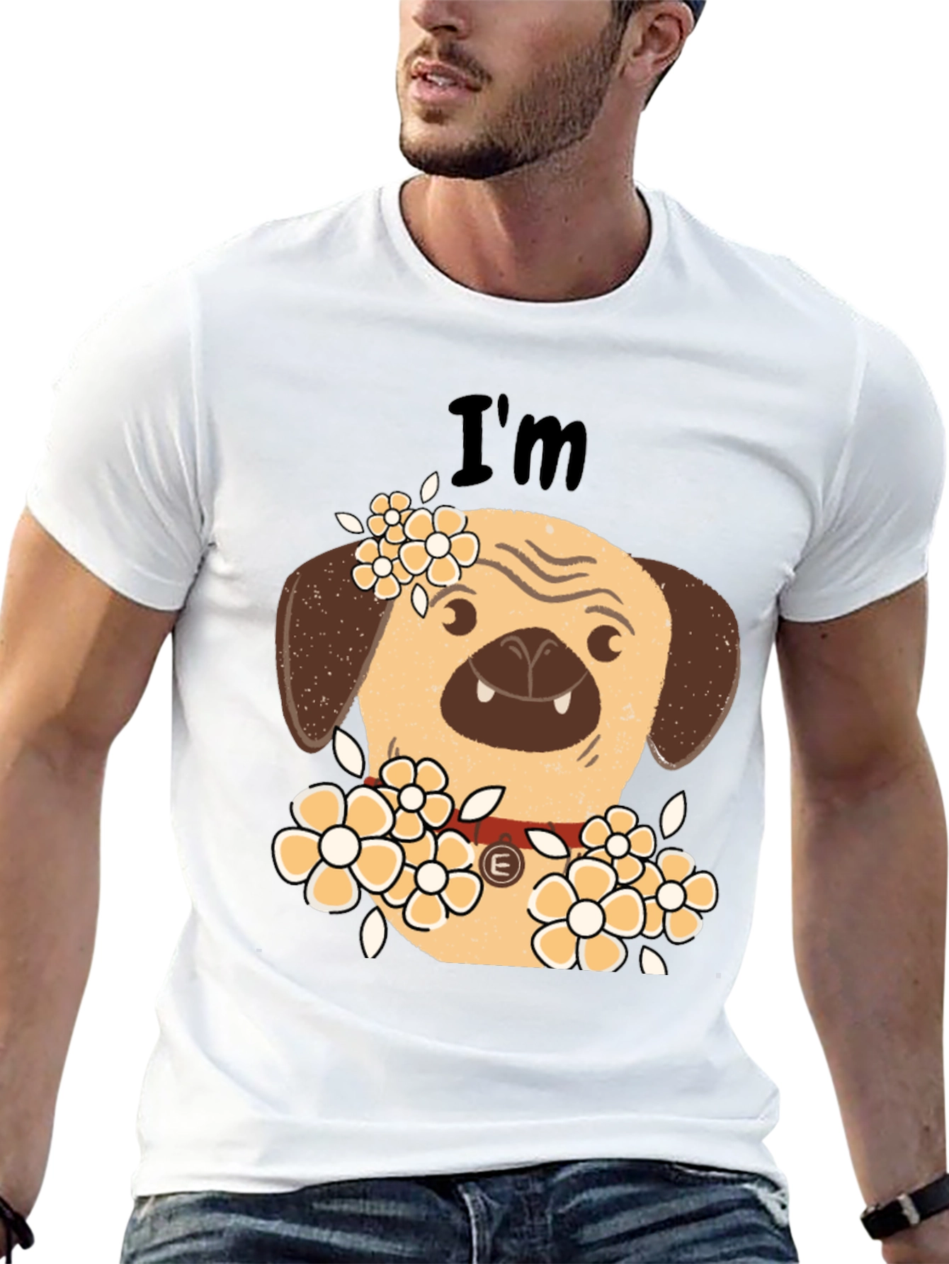 Pug with Flowers Graphic T-Shirt