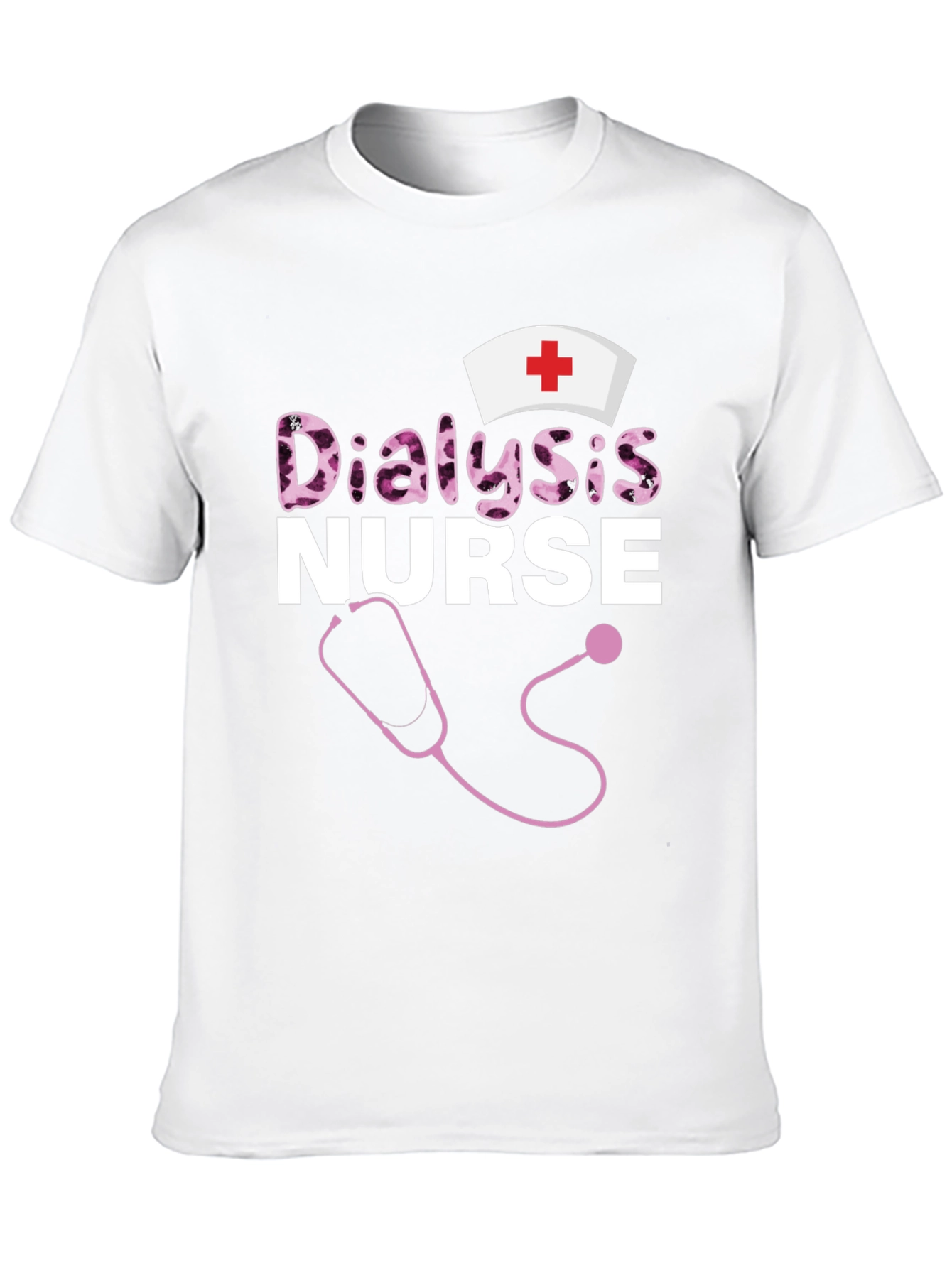 Dialysis Nurse T-Shirt - Stethoscope and Nurse Cap Design
