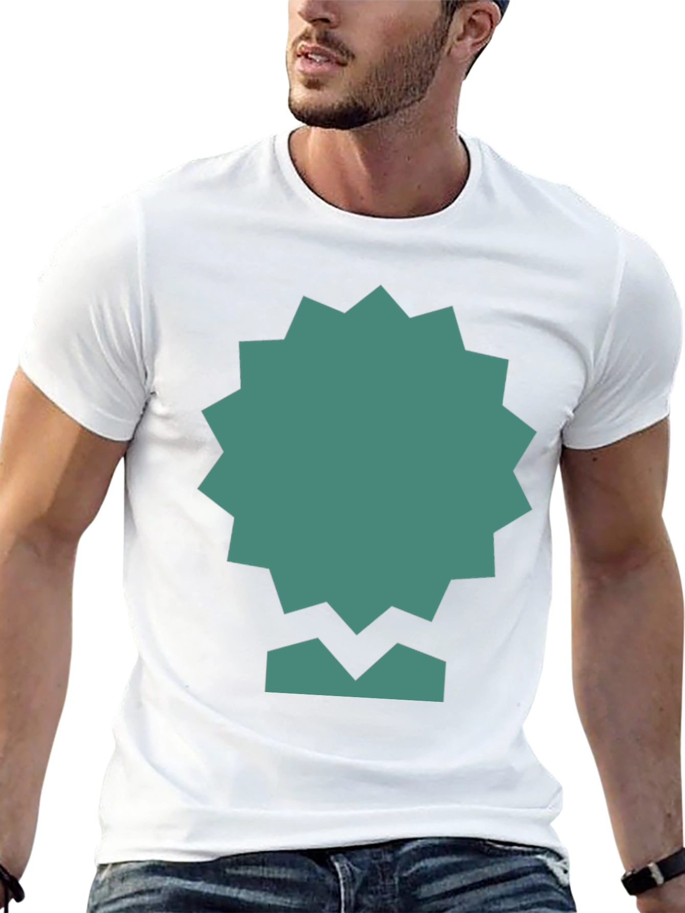 Geometric Teal Graphic Print Black Tee
