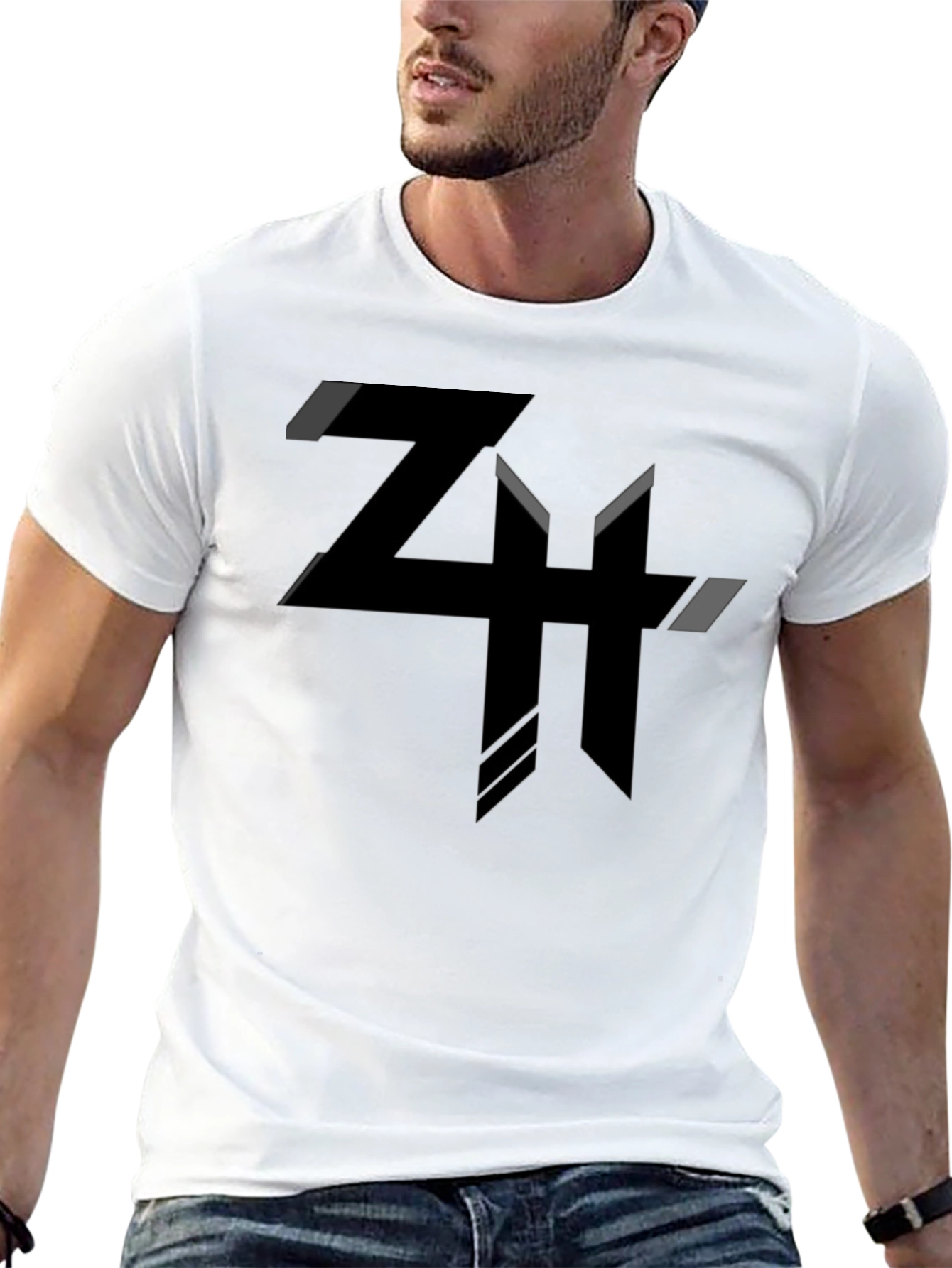 Modern Geometric Graphic Tee - Black