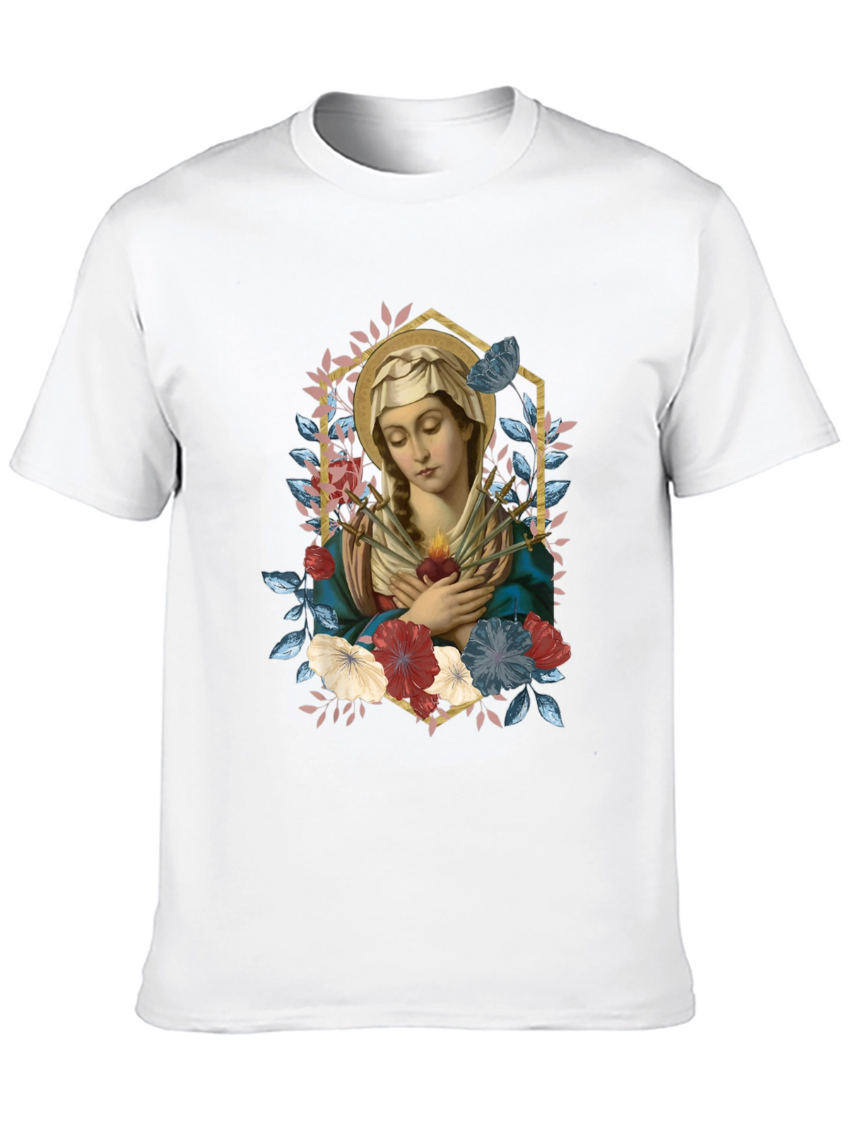 Virgin Mary Floral Graphic T-Shirt