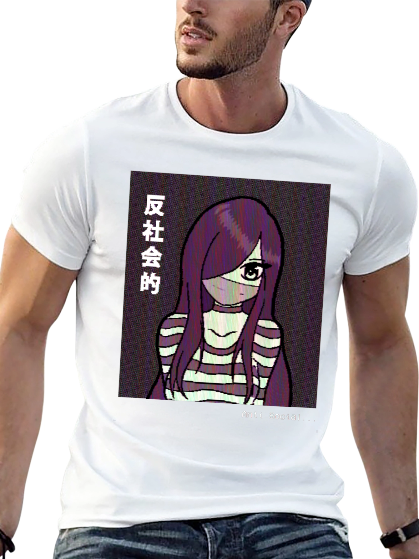 Anti-Social Anime Girl Graphic Tee - Black