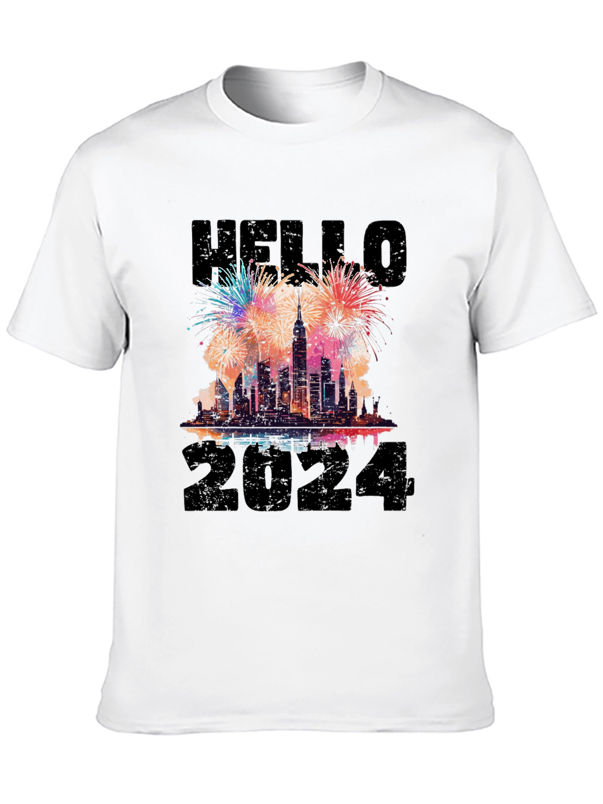 Hello 2024 New Years Eve Fireworks Graphic T-Shirt