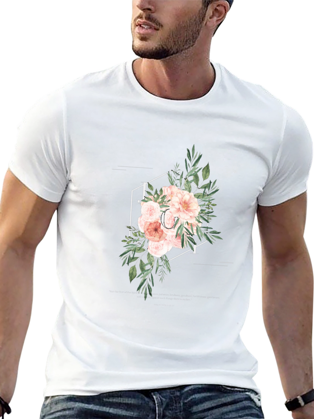 Floral Initial T-Shirt - Elegant Personalized Design