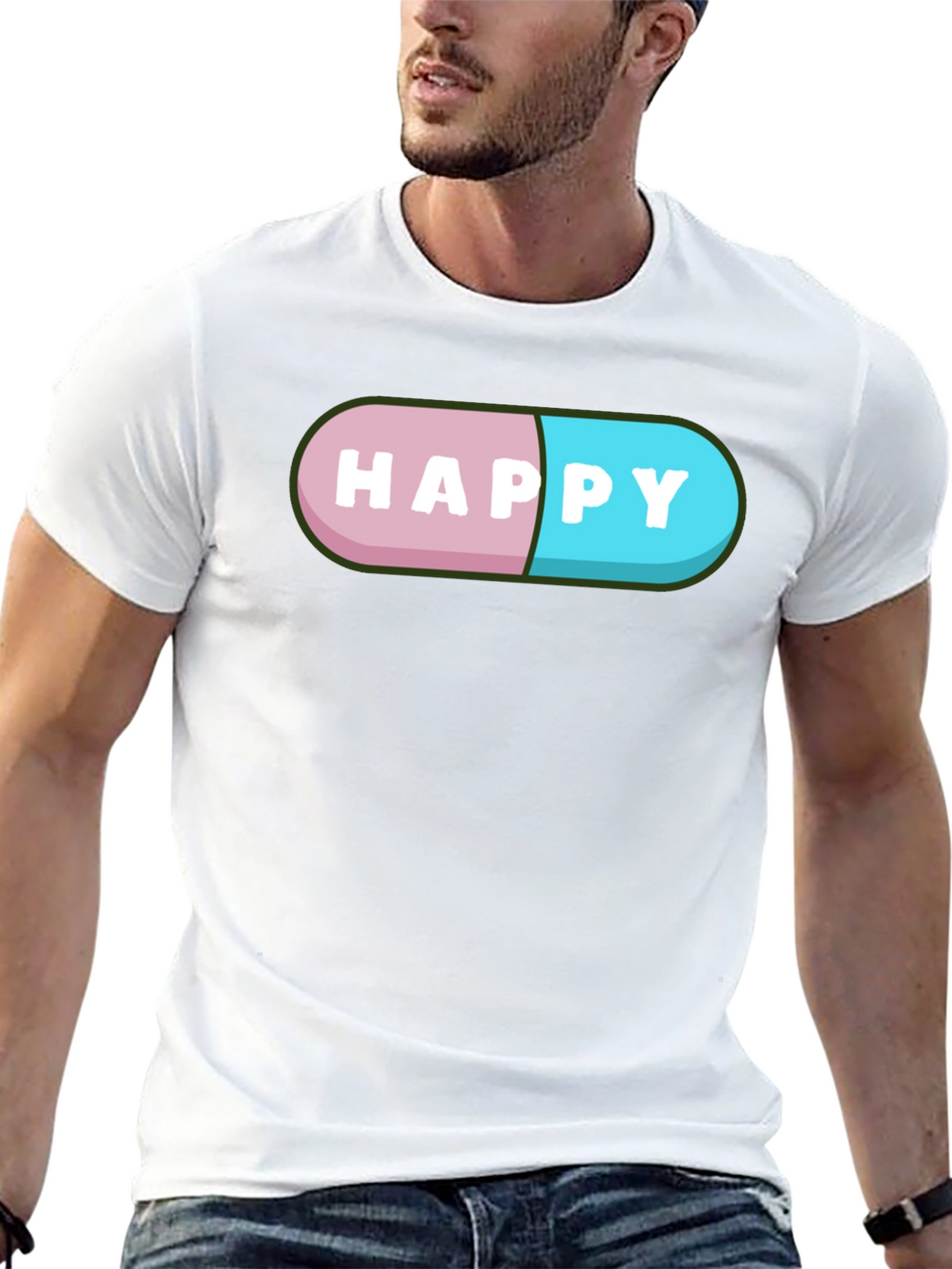 Happy Pill Graphic T-Shirt - Black Casual Tee