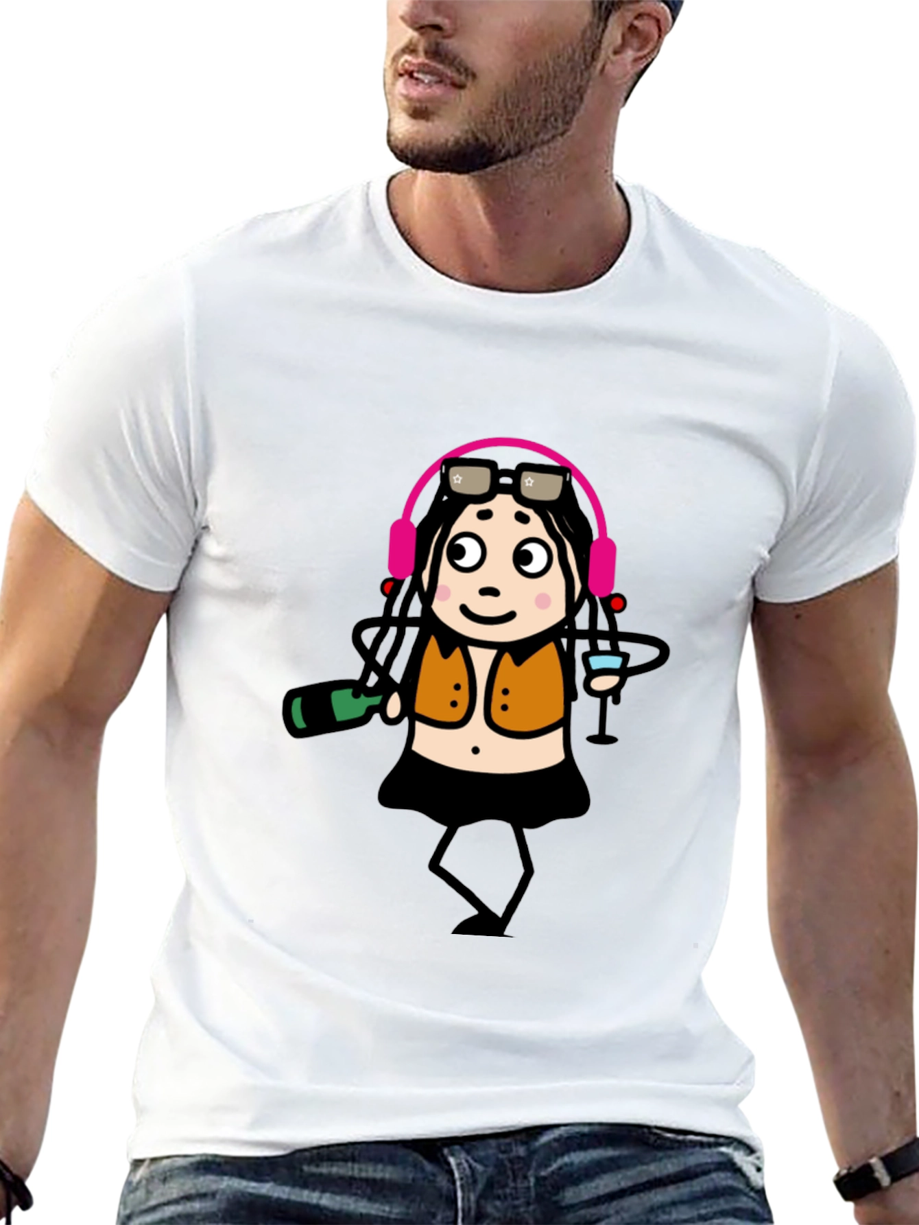 Funky Party Girl Graphic Tee - Black Cotton T-Shirt
