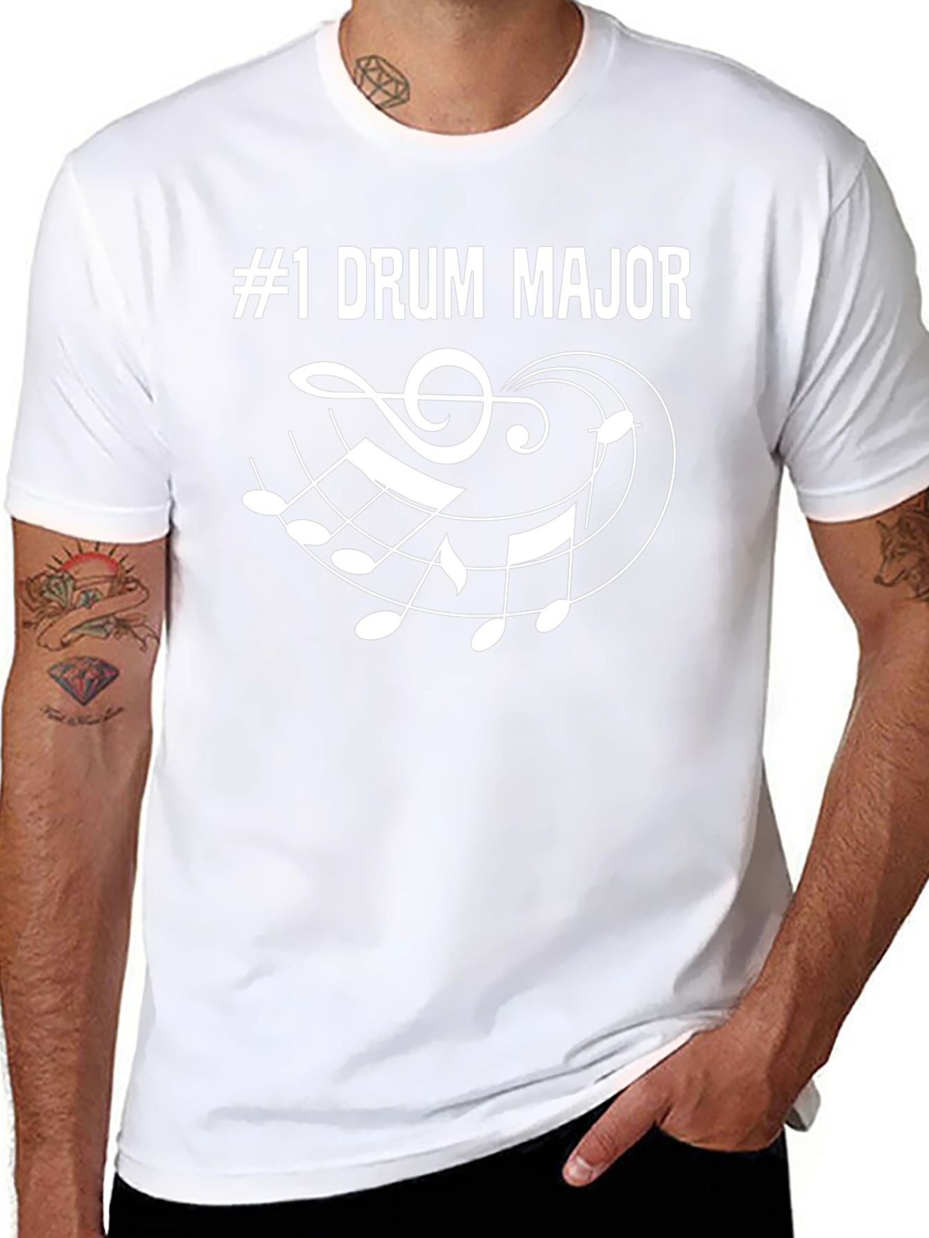#1 Drum Major Music Notes Graphic Black T-Shirt