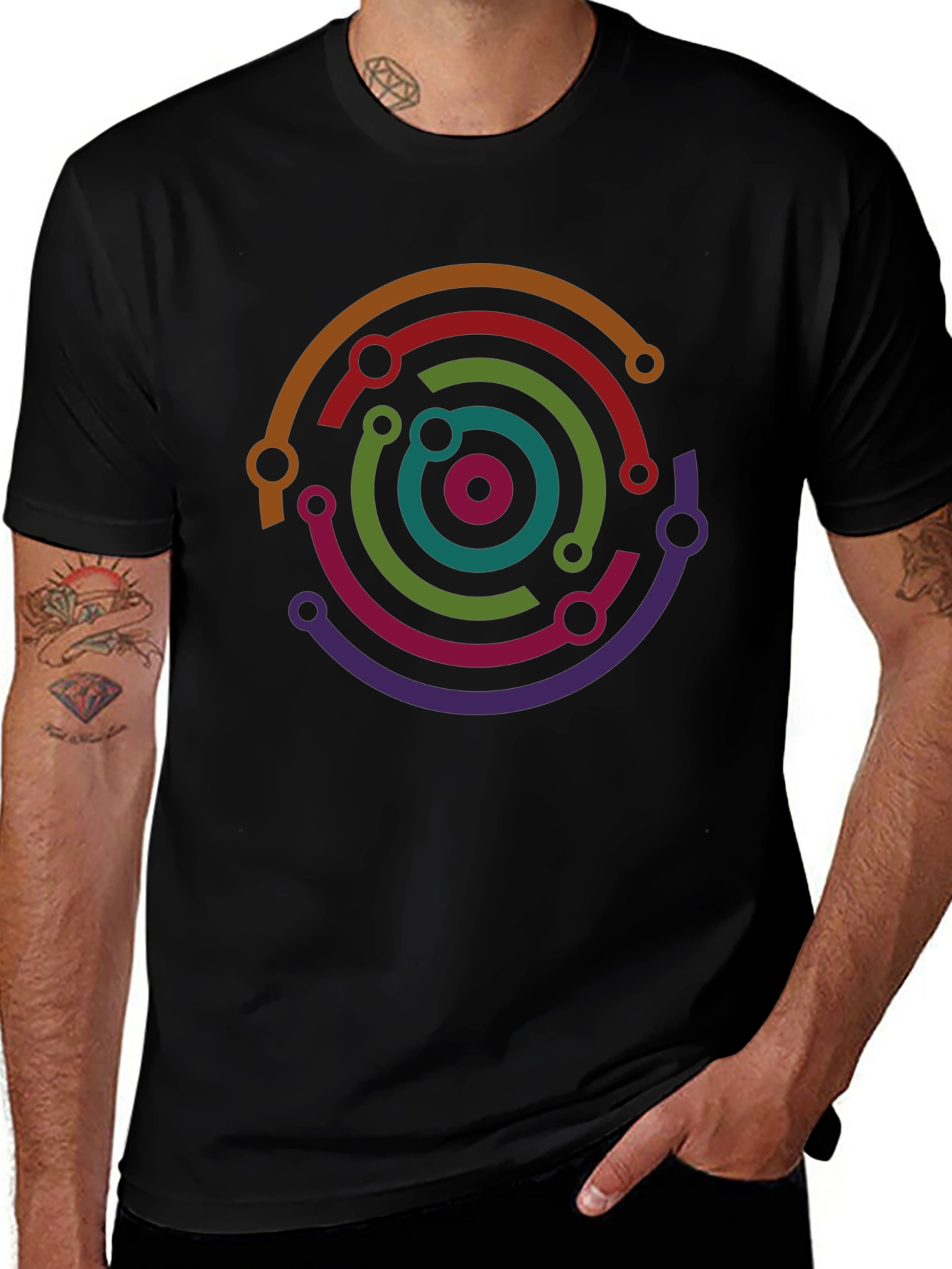 Abstract Circuit Ring Graphic T-Shirt