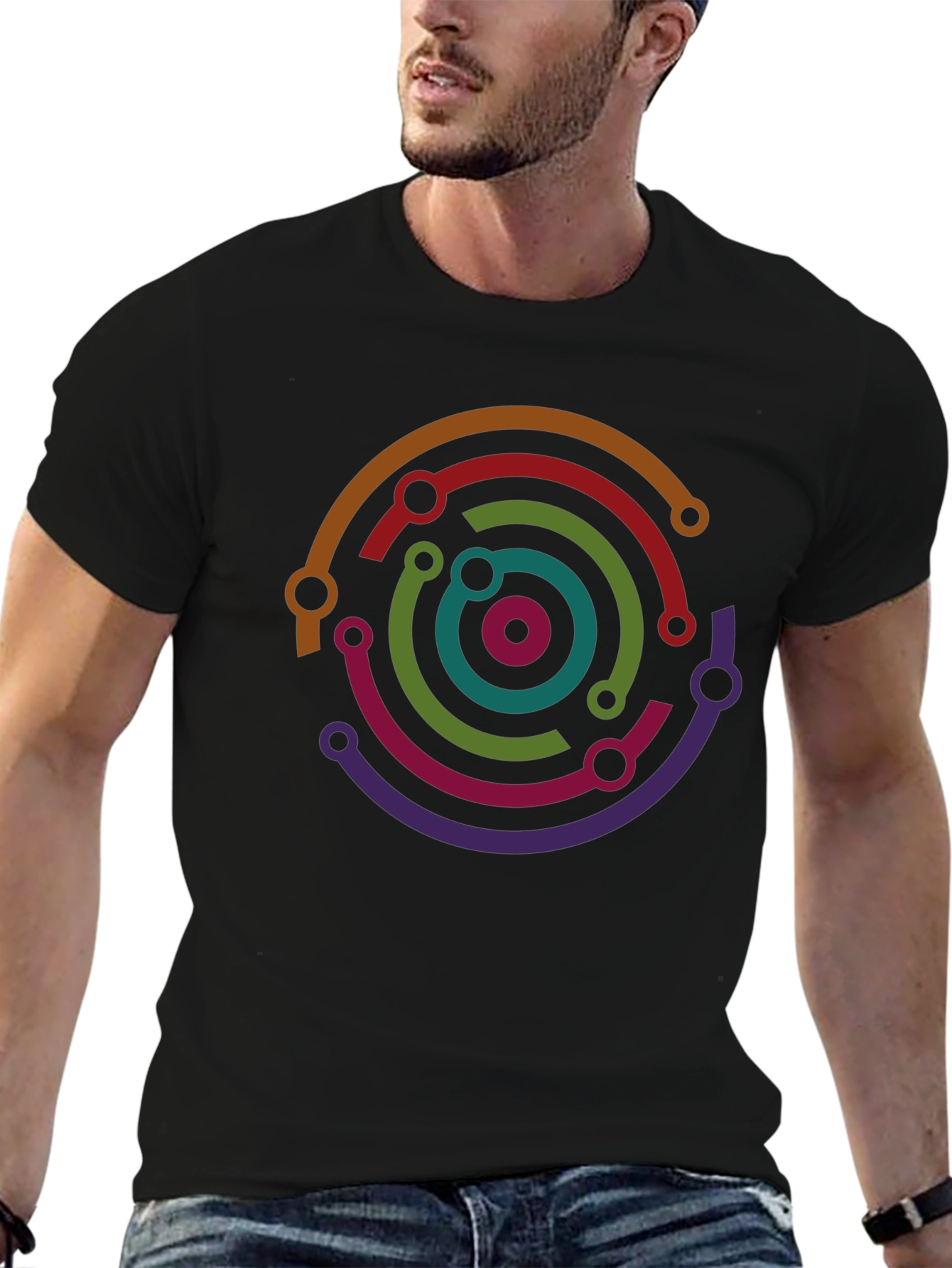 Abstract Circuit Ring Graphic T-Shirt