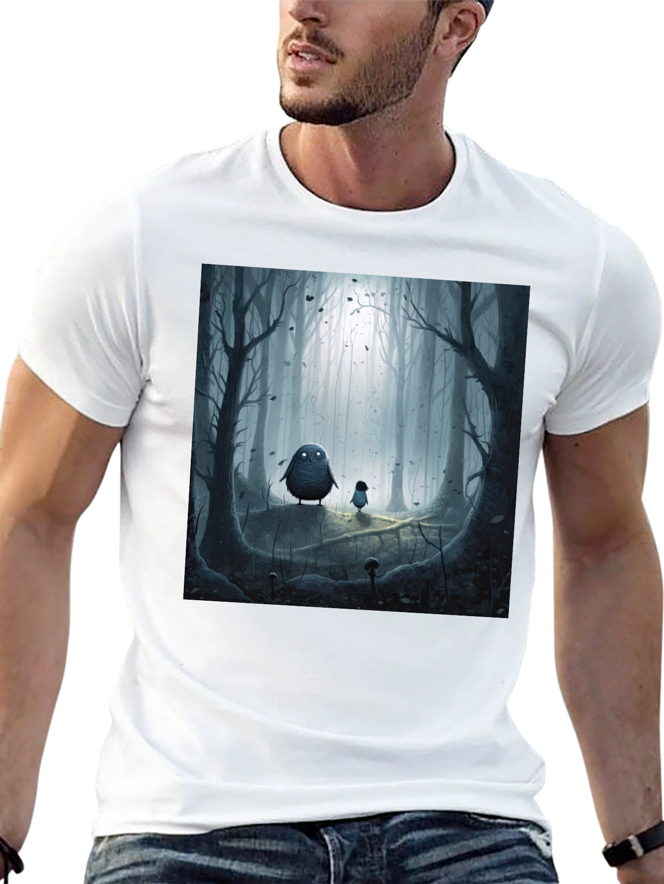 Eerie Forest Print Black T-Shirt