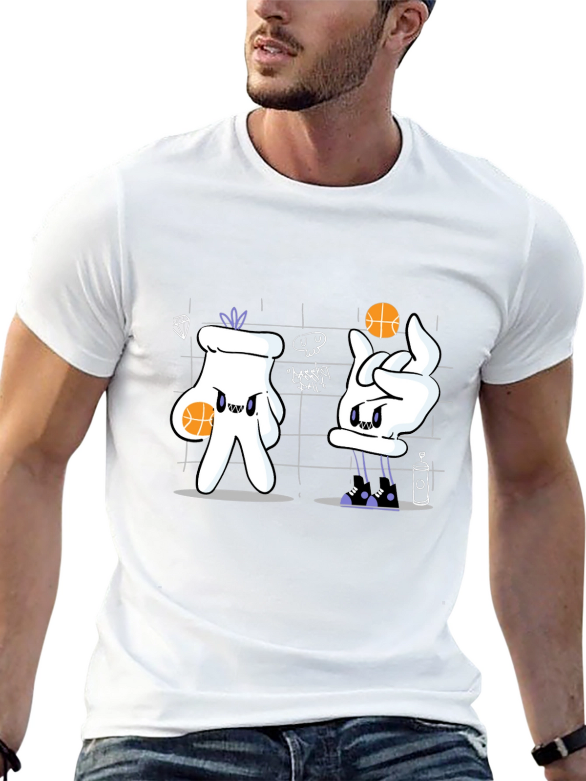 Basketball Cartoon Graphic Tee - Black