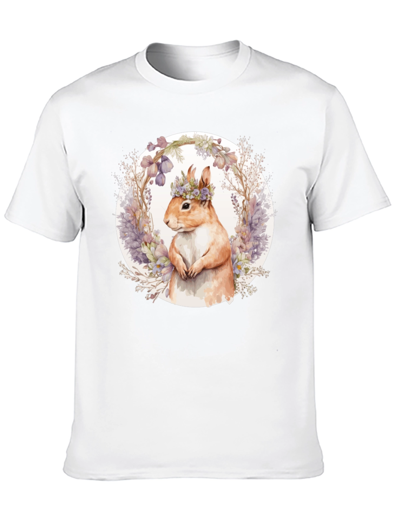 Squirrel Floral Crown T-Shirt - Nature Lover Tee