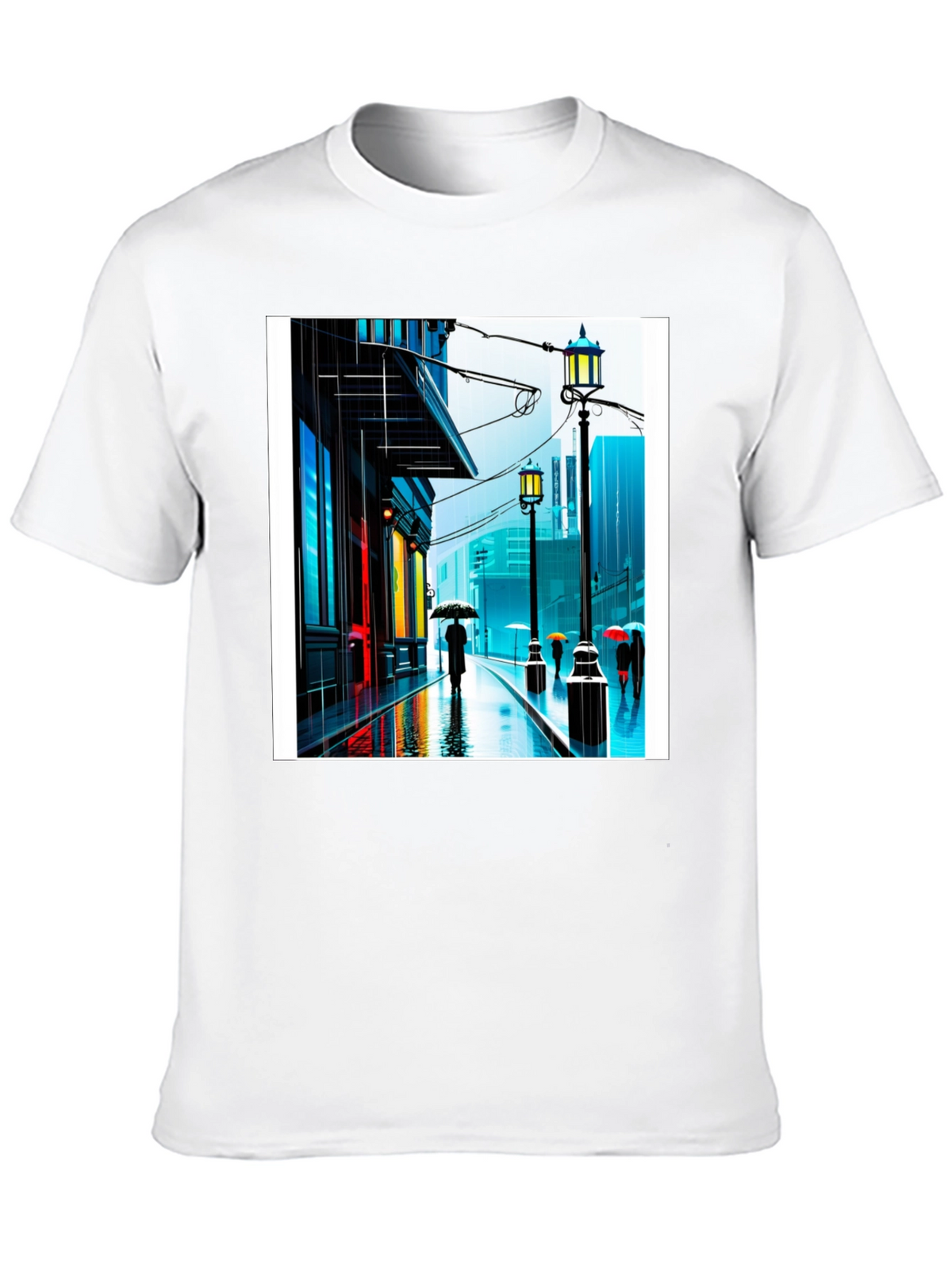 Rainy City Street Graphic Tee - Stylish Black T-Shirt
