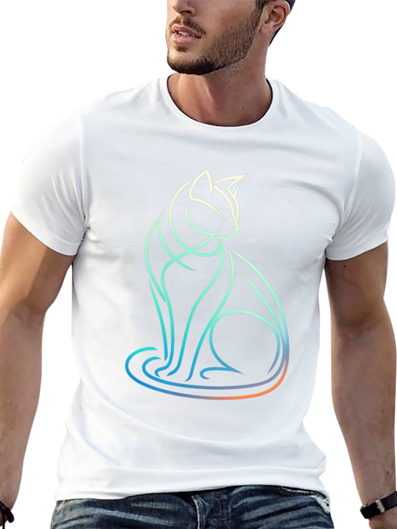Abstract Cat Line Art T-Shirt - Modern Graphic Tee