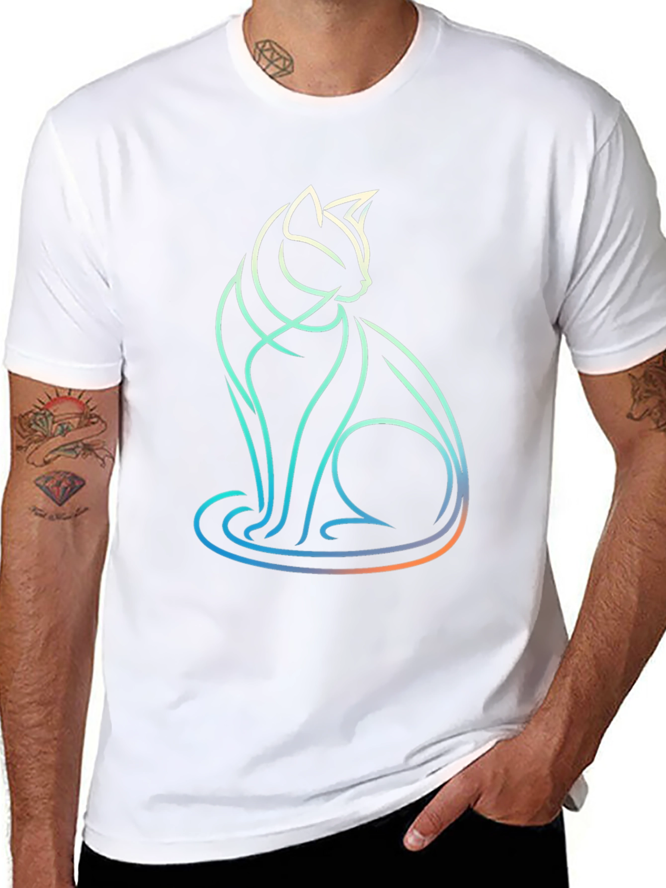 Abstract Cat Line Art T-Shirt - Modern Graphic Tee