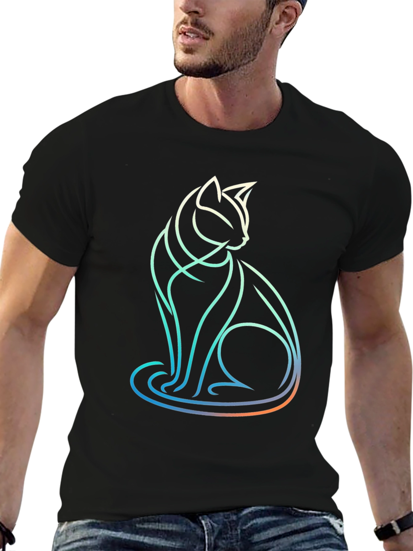Abstract Cat Line Art T-Shirt - Modern Graphic Tee