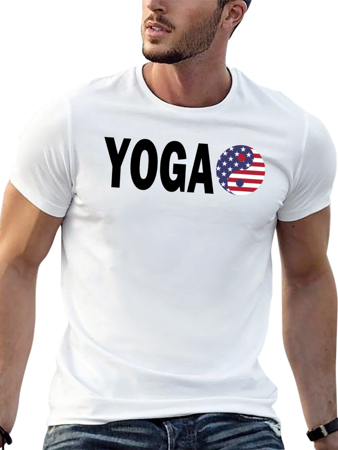 Yoga USA Flag Yin Yang Graphic Black T-Shirt