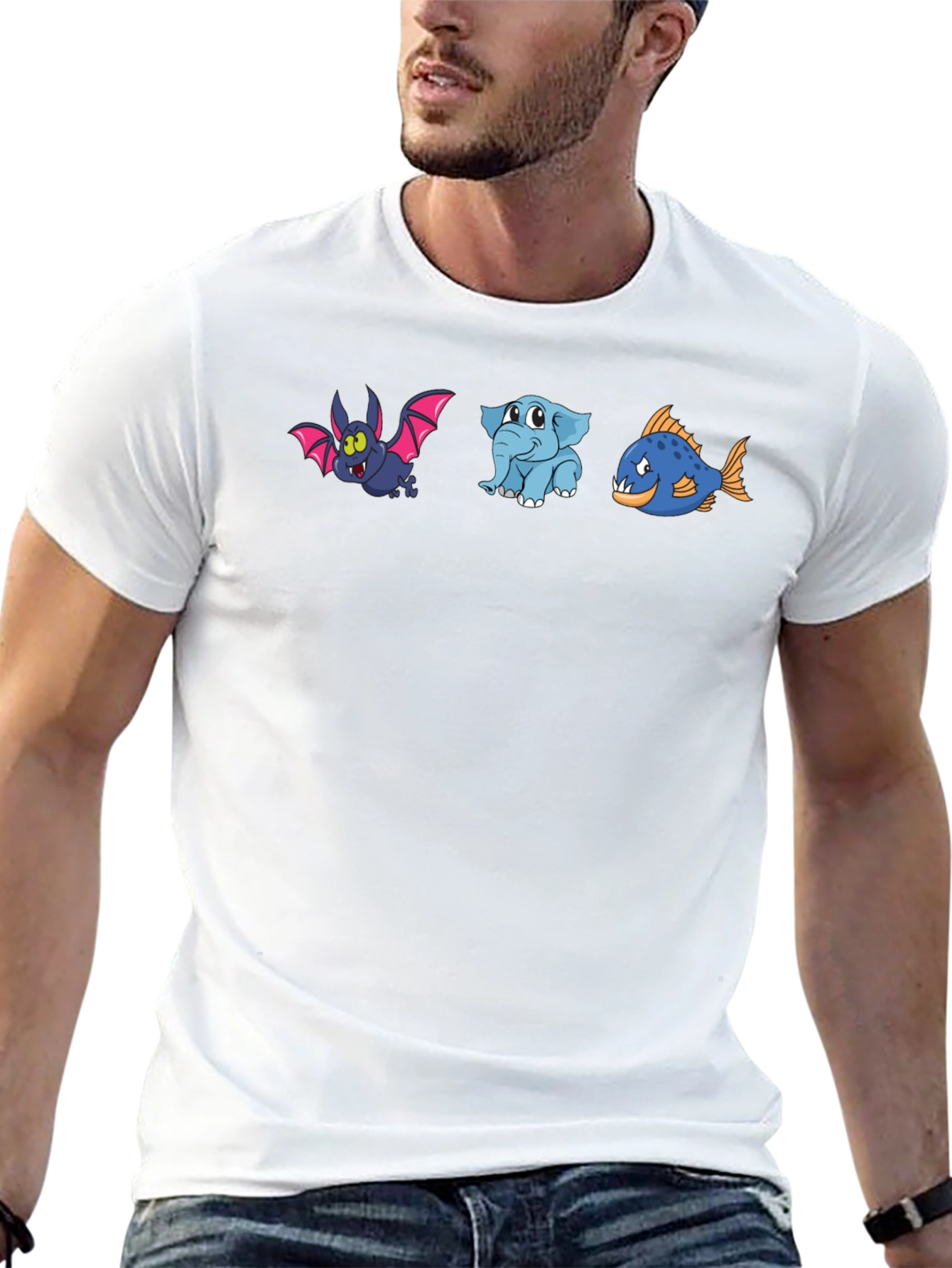 Cartoon Animal Trio Black T-Shirt