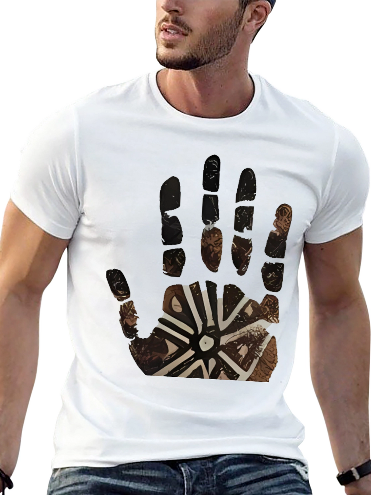 Tribal Hand Print Black Tee