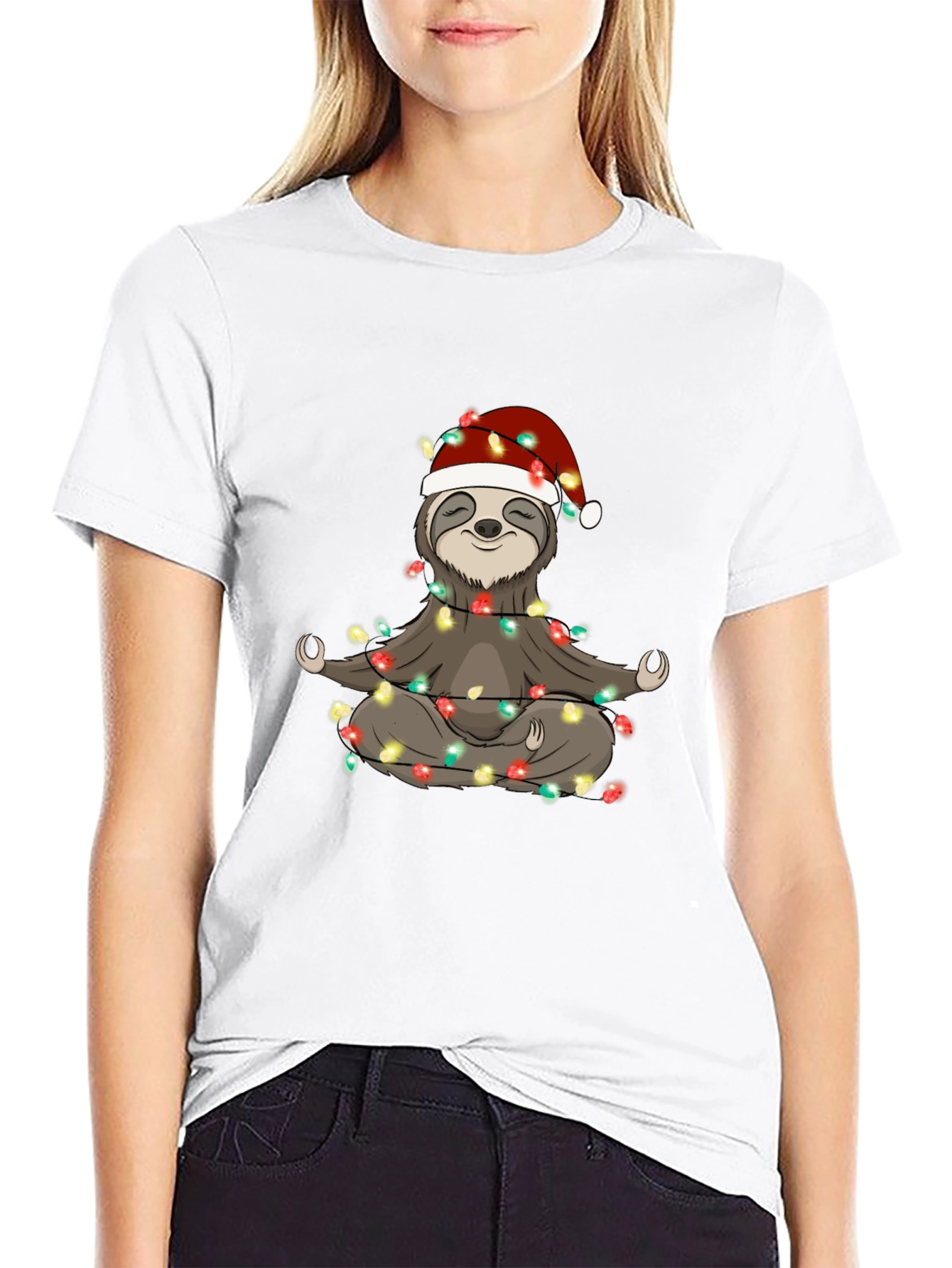 Yoga Sloth Christmas Lights T-Shirt