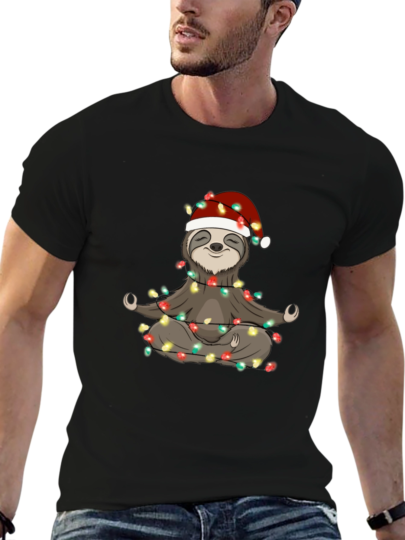 Yoga Sloth Christmas Lights T-Shirt