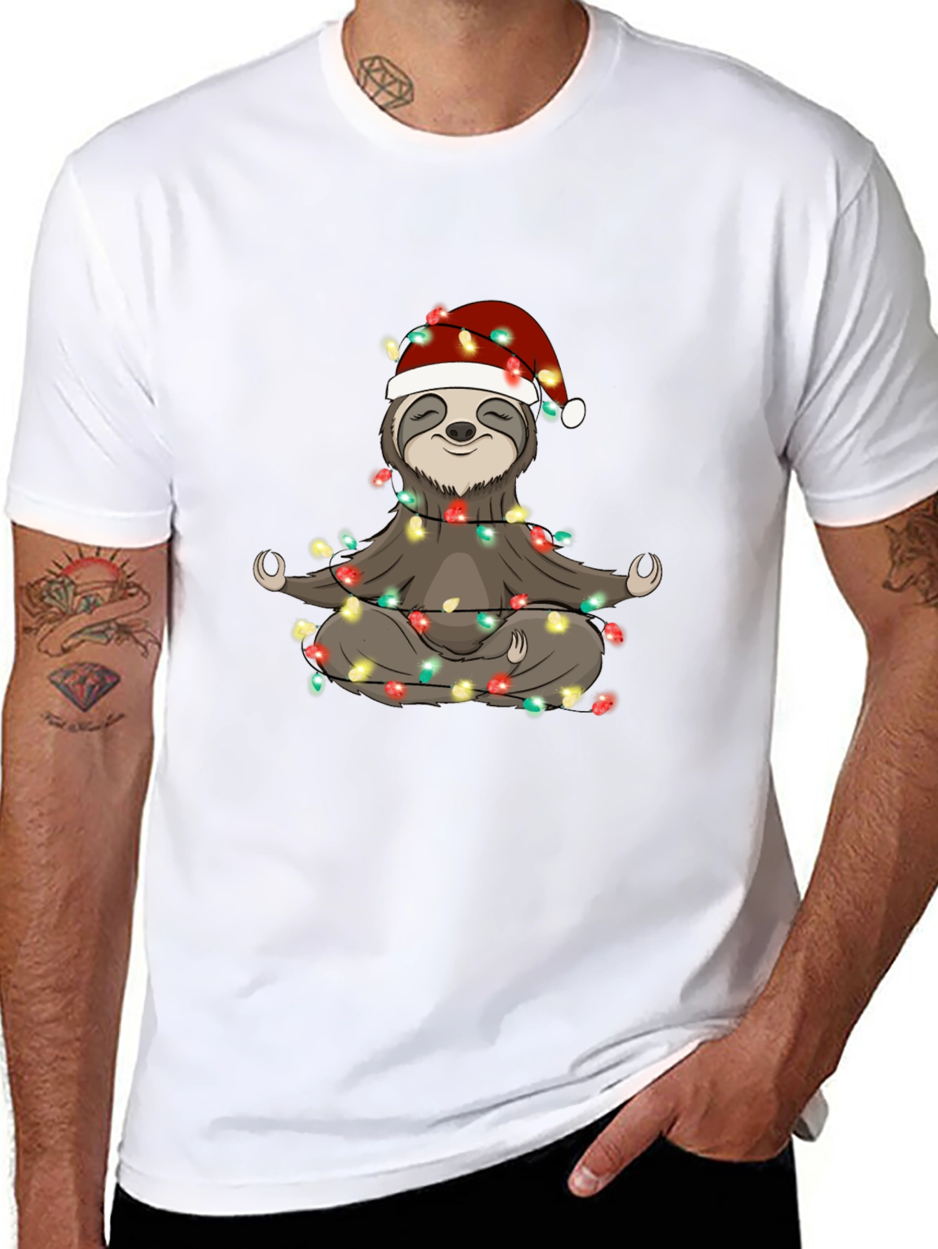 Yoga Sloth Christmas Lights T-Shirt