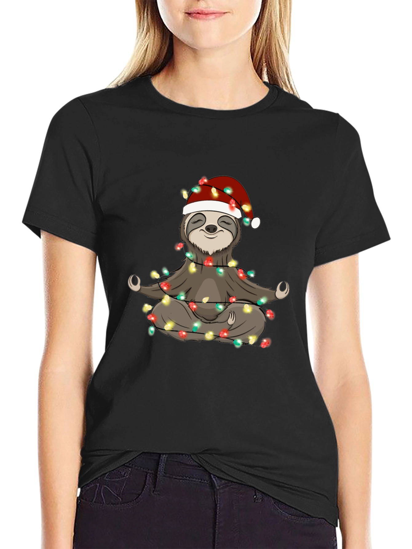 Yoga Sloth Christmas Lights T-Shirt