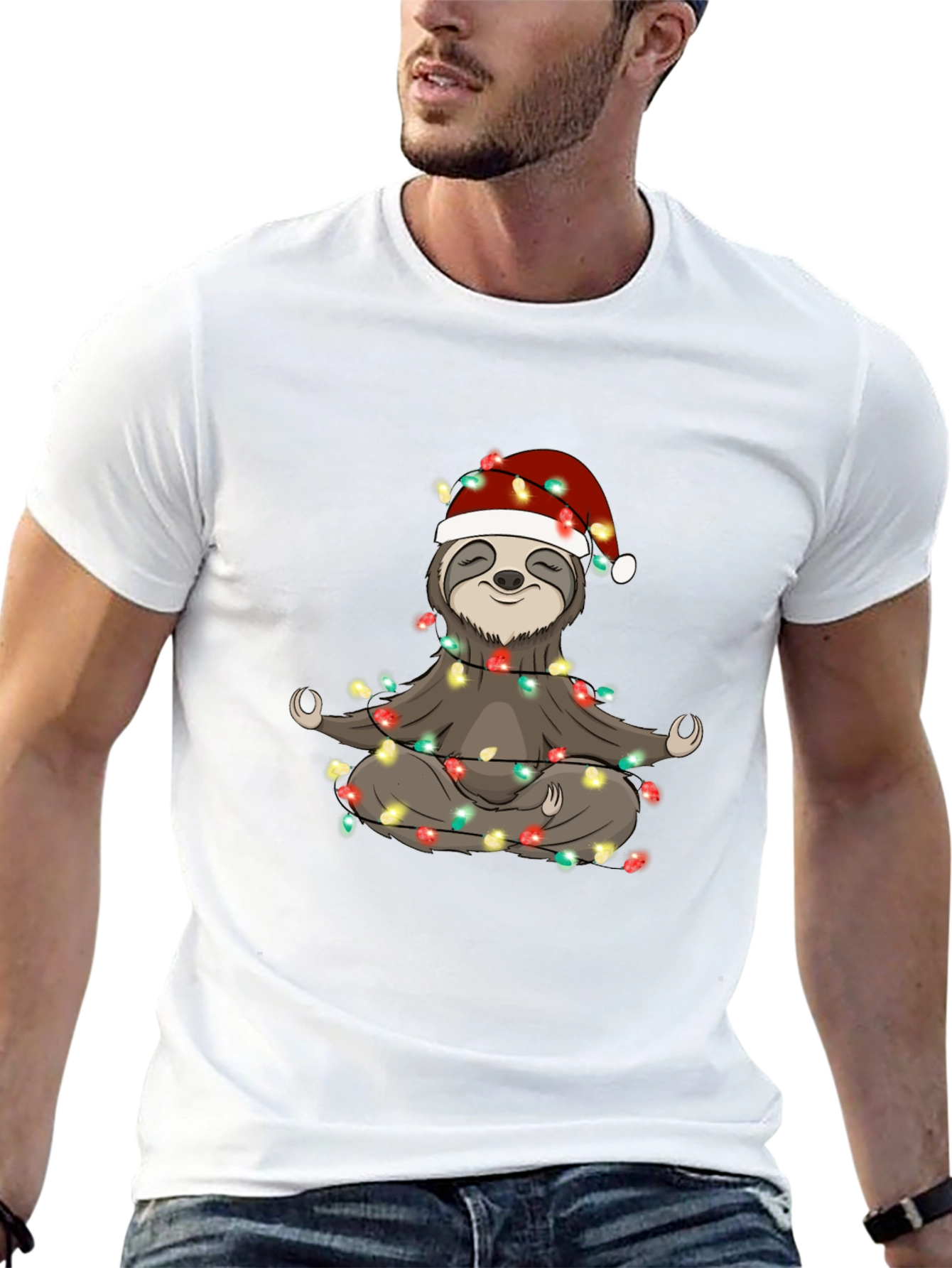 Yoga Sloth Christmas Lights T-Shirt