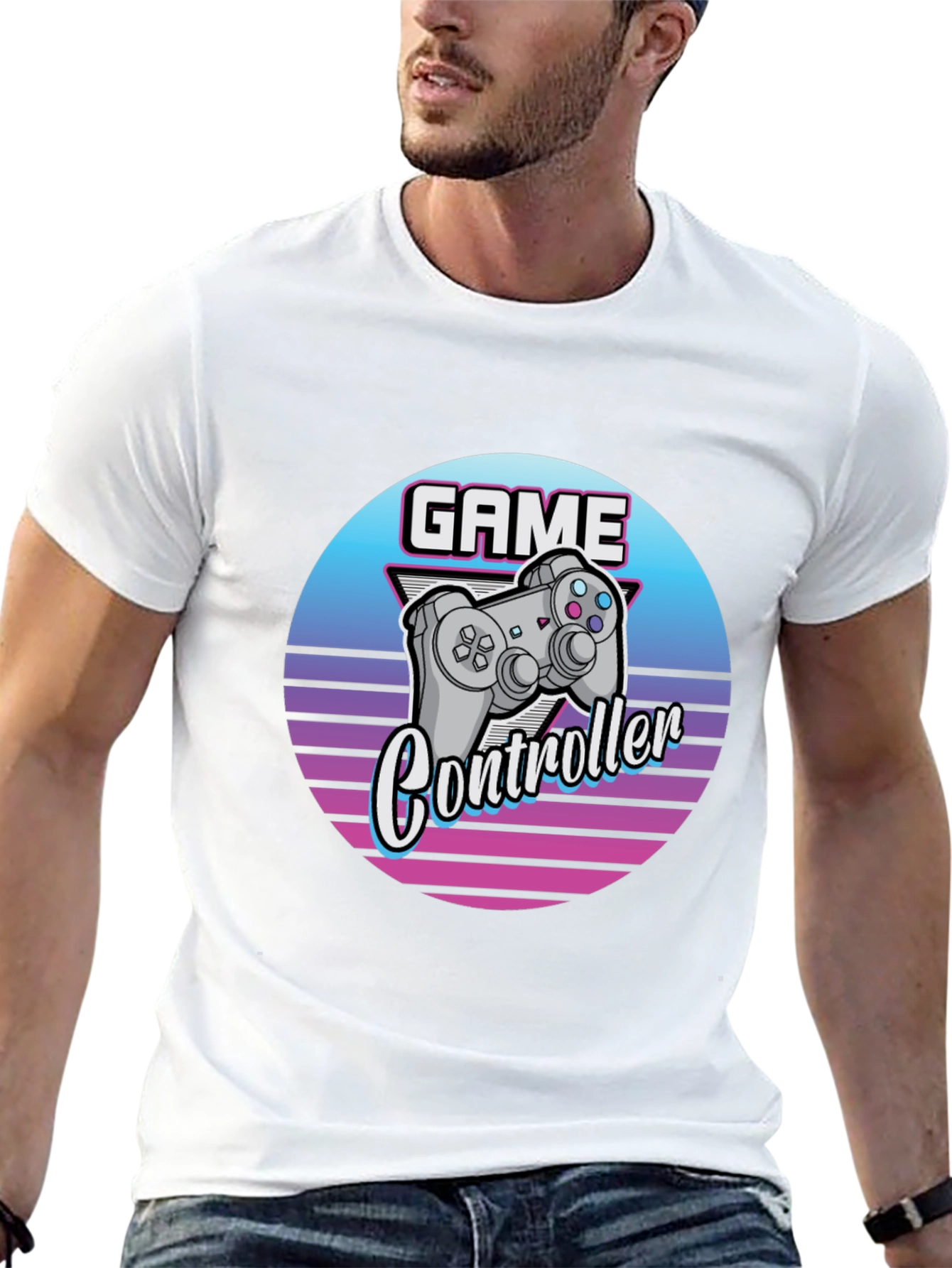 Retro Game Controller Graphic Tee - Black Cotton T-Shirt
