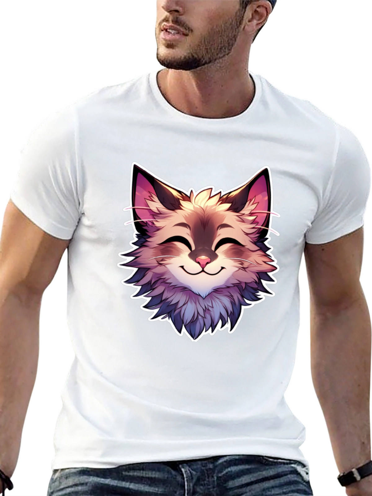 Cute Cartoon Cat Graphic Black T-Shirt