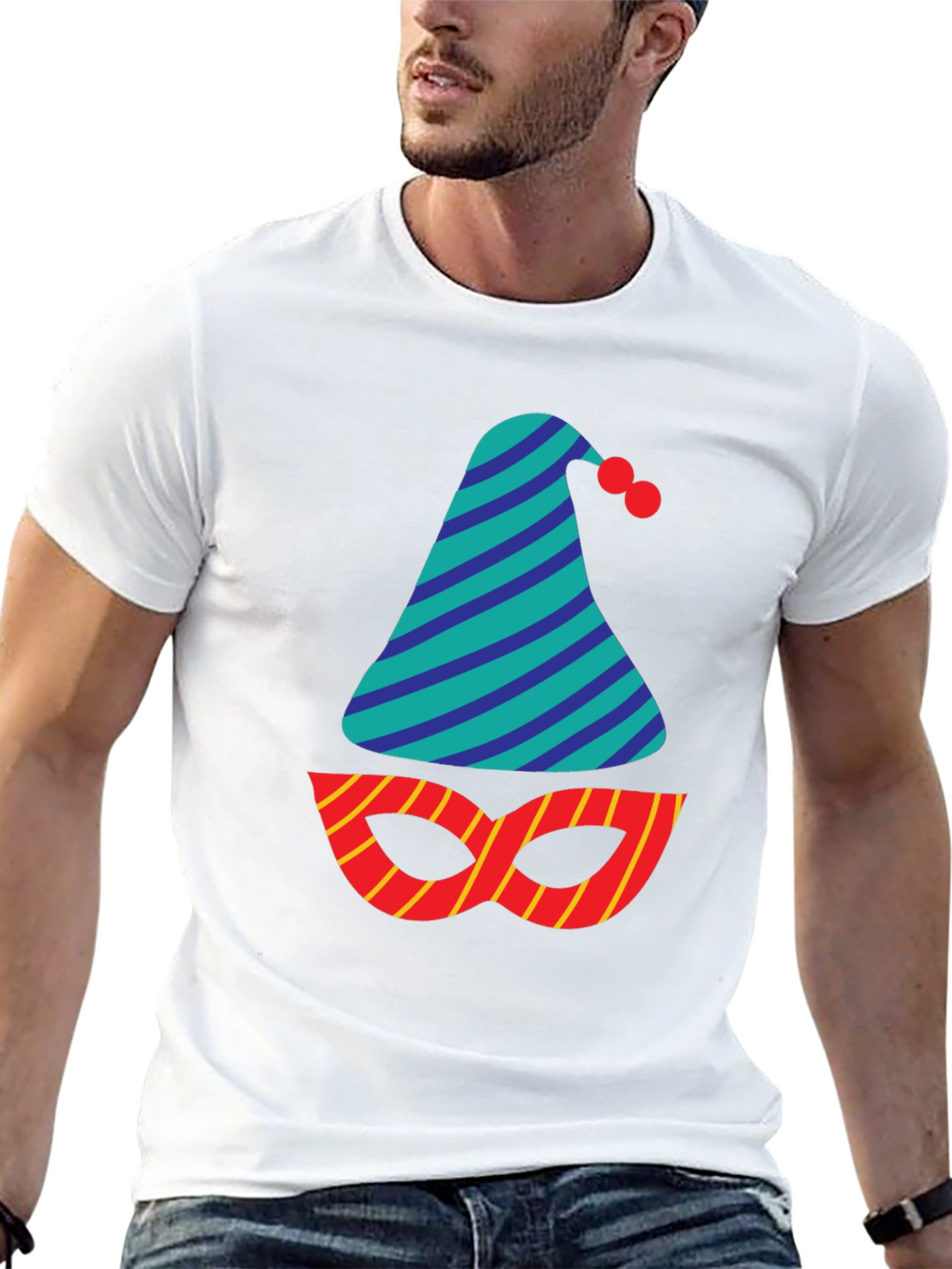 Party Time T-Shirt - Festive Hat & Mask Design