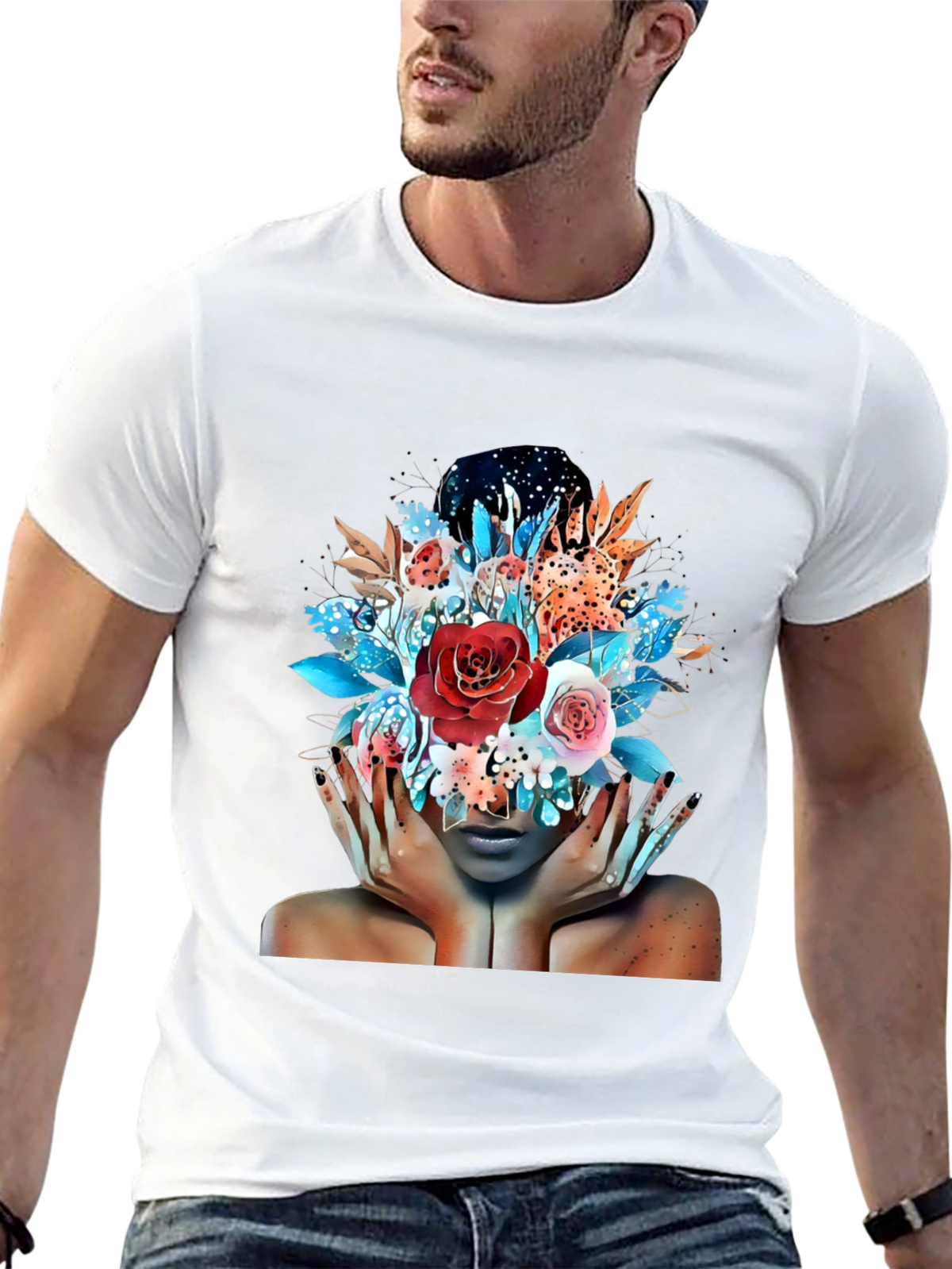 Floral Fantasy Graphic Tee - Artistic Woman Print