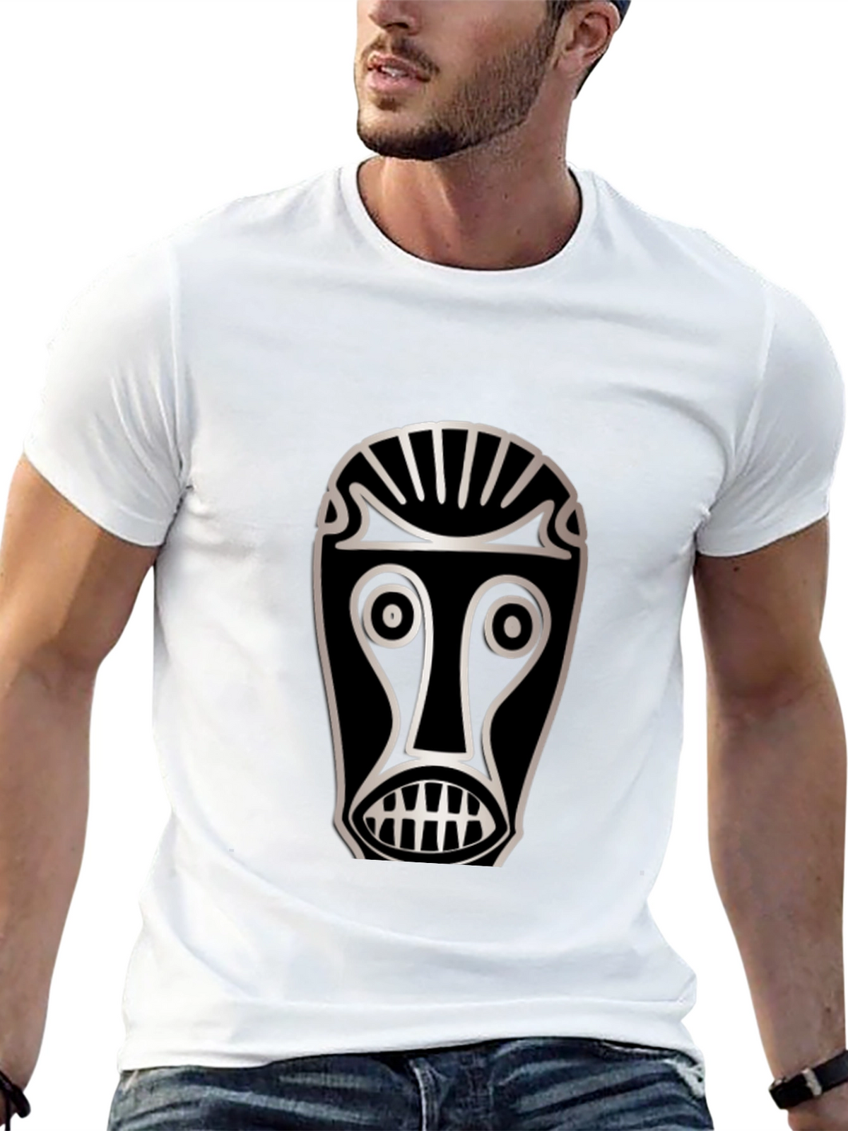 Tribal Mask Graphic T-Shirt - Unique Design