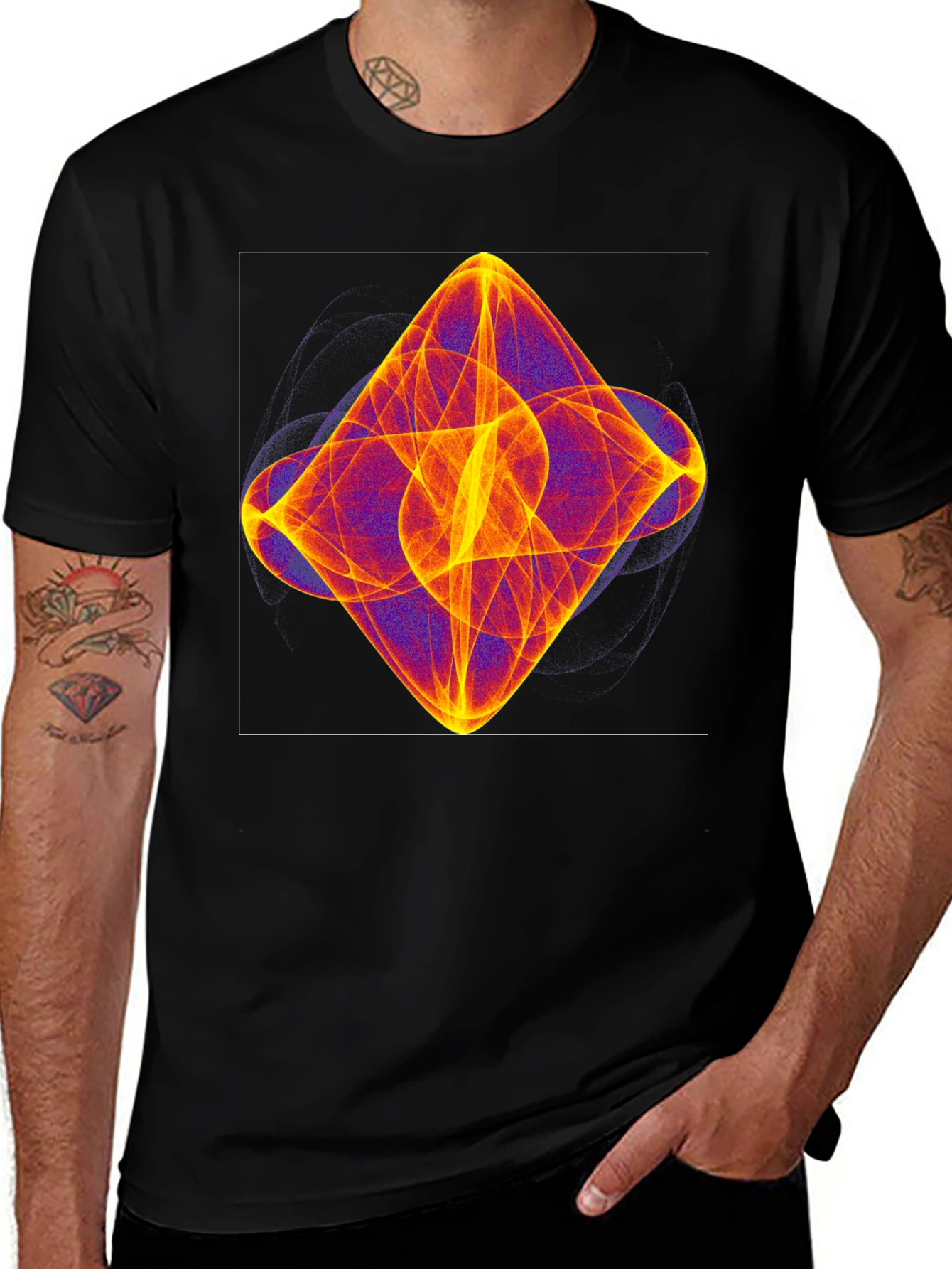 Abstract Fractal Graphic Tee - Black Casual T-Shirt