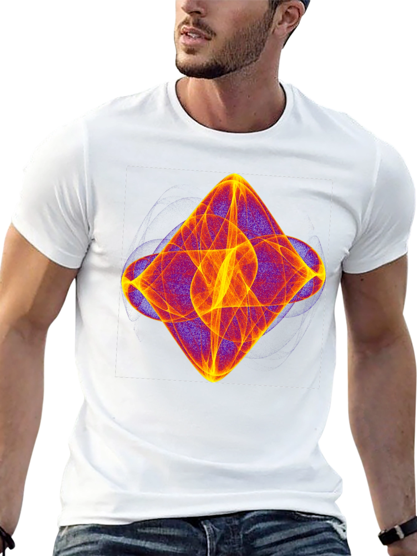 Abstract Fractal Graphic Tee - Black Casual T-Shirt
