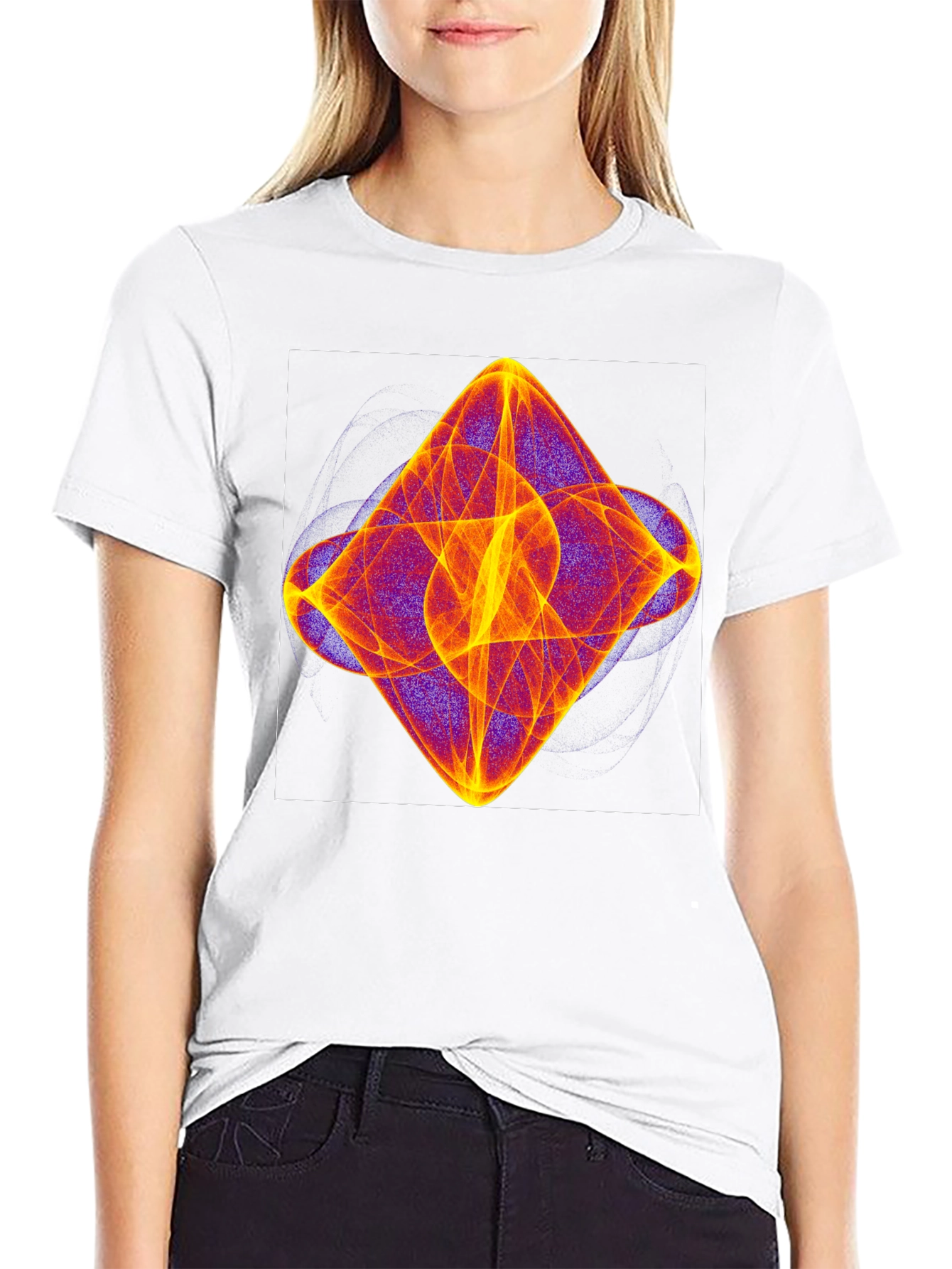 Abstract Fractal Graphic Tee - Black Casual T-Shirt