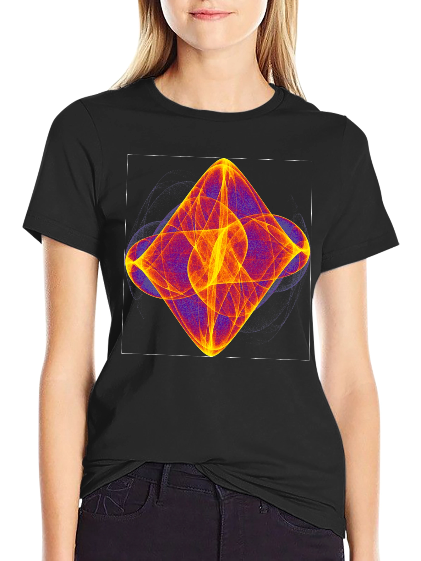 Abstract Fractal Graphic Tee - Black Casual T-Shirt