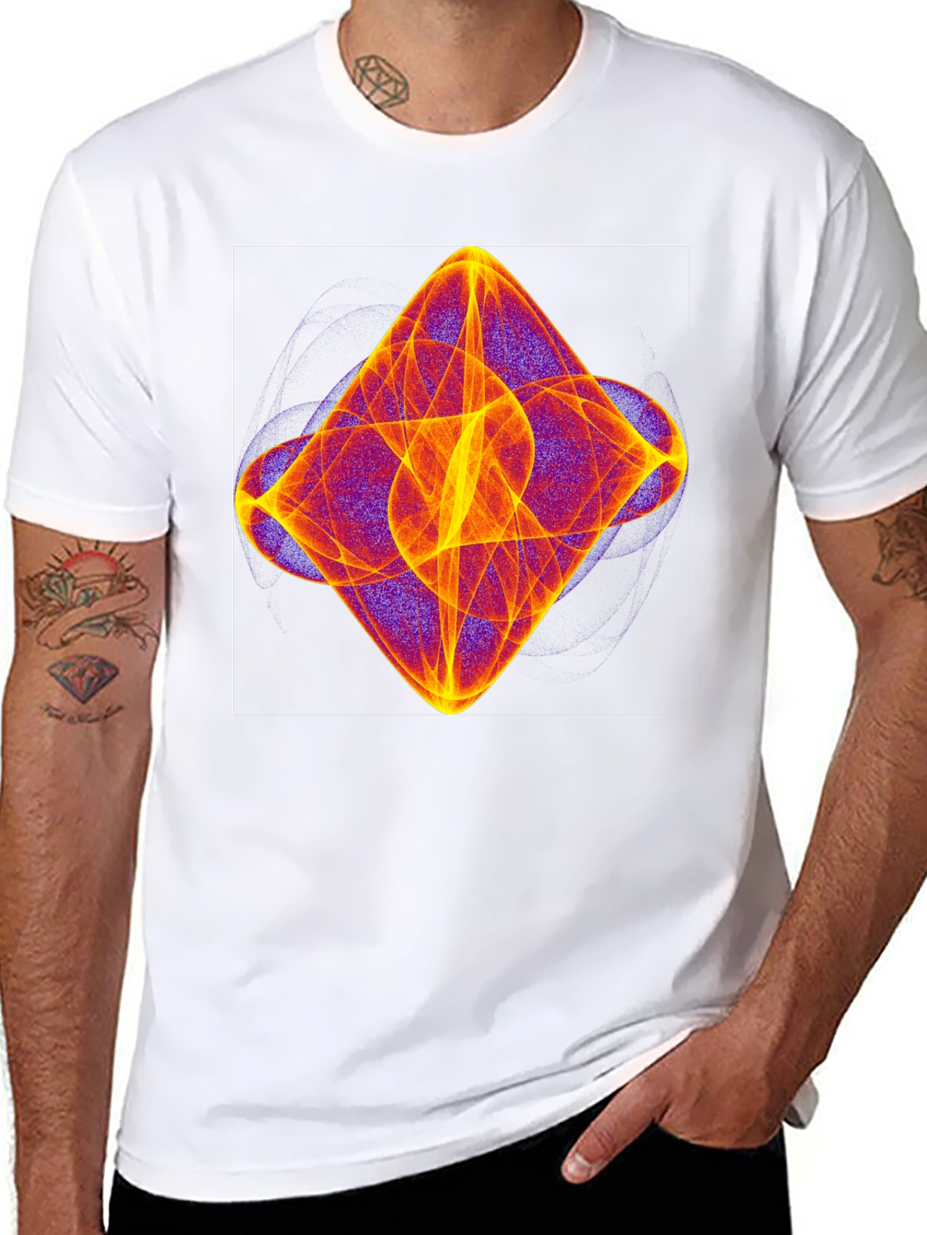 Abstract Fractal Graphic Tee - Black Casual T-Shirt