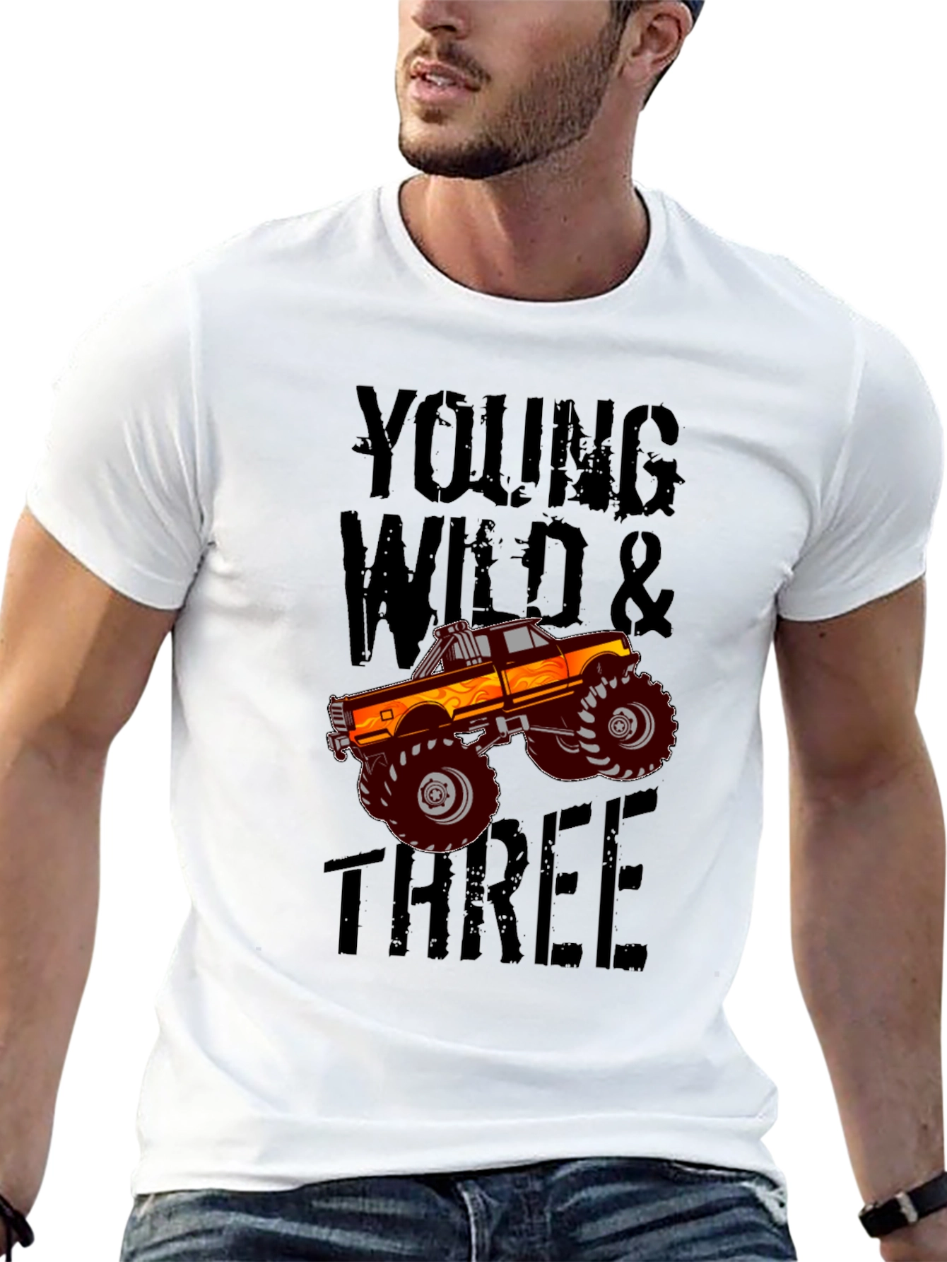 Young Wild & Three Monster Truck Graphic T-Shirt