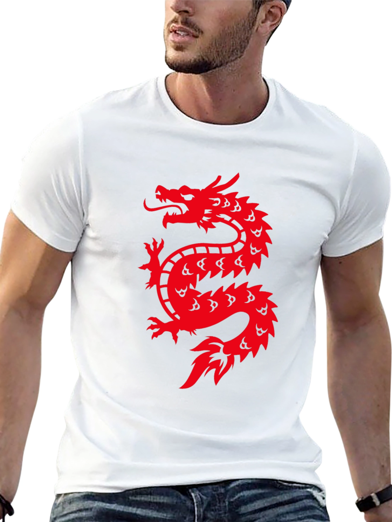 Red Dragon Graphic Print Black T-Shirt