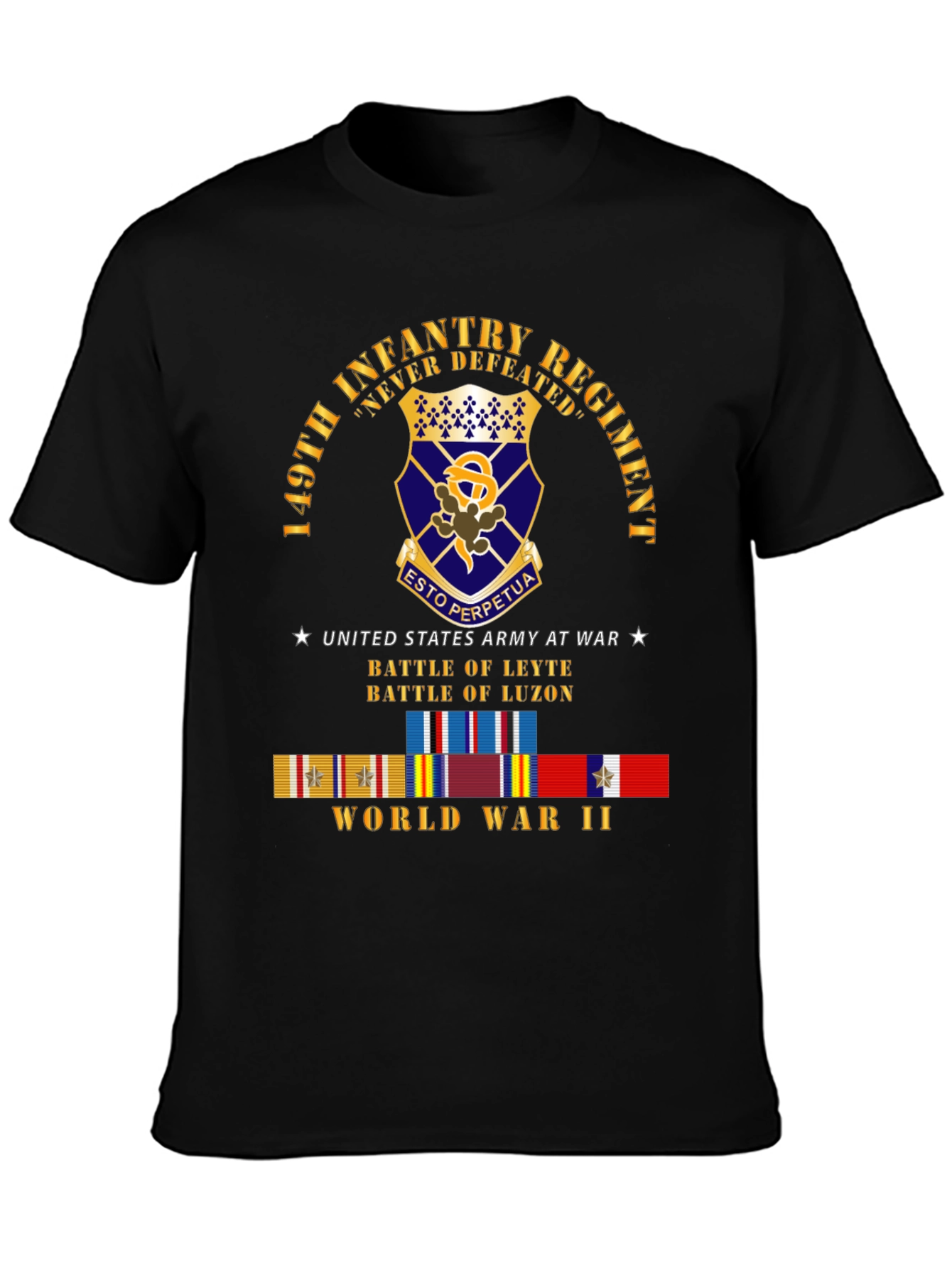 149th Infantry Regiment Never Defeated Black T-Shirt