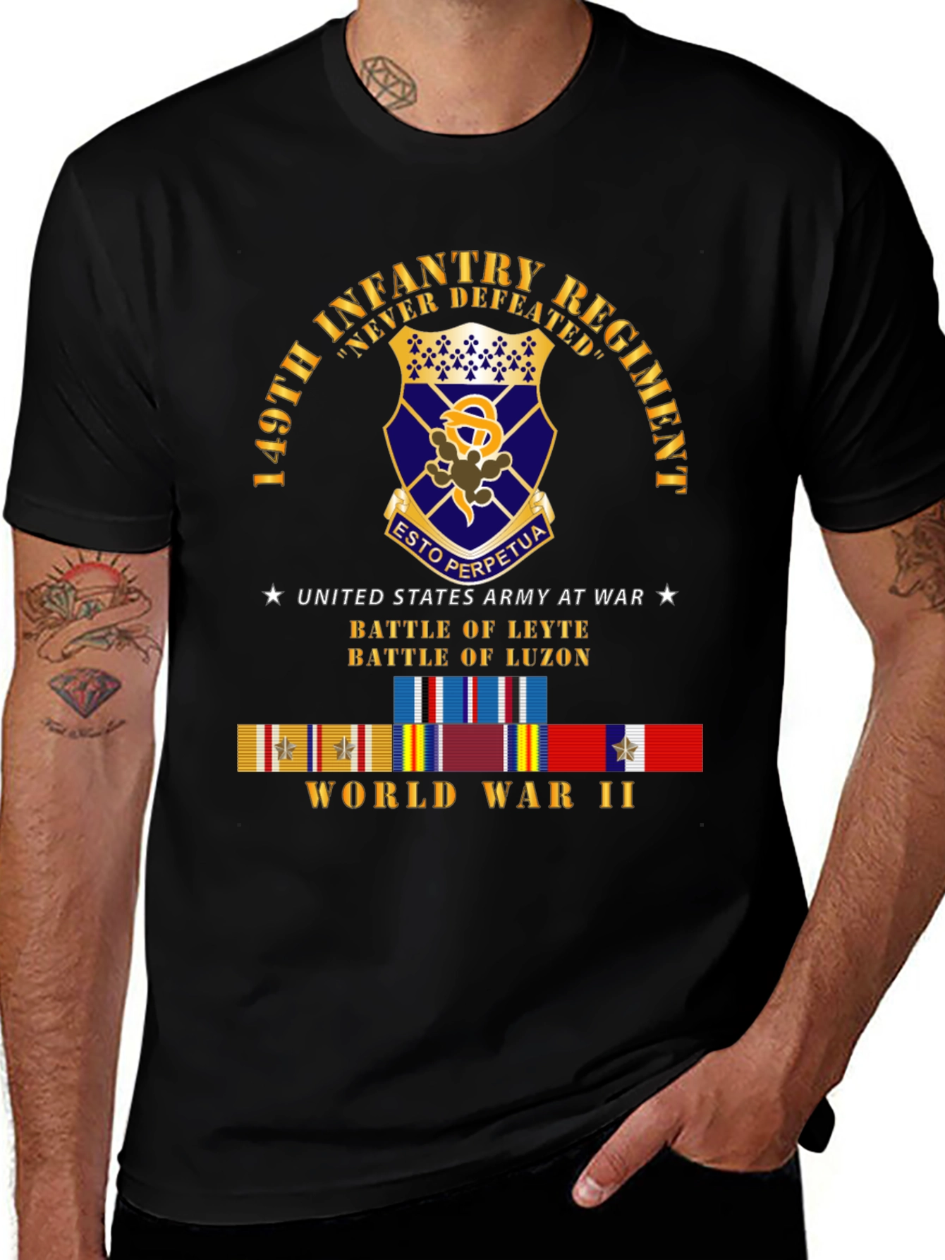 149th Infantry Regiment Never Defeated Black T-Shirt