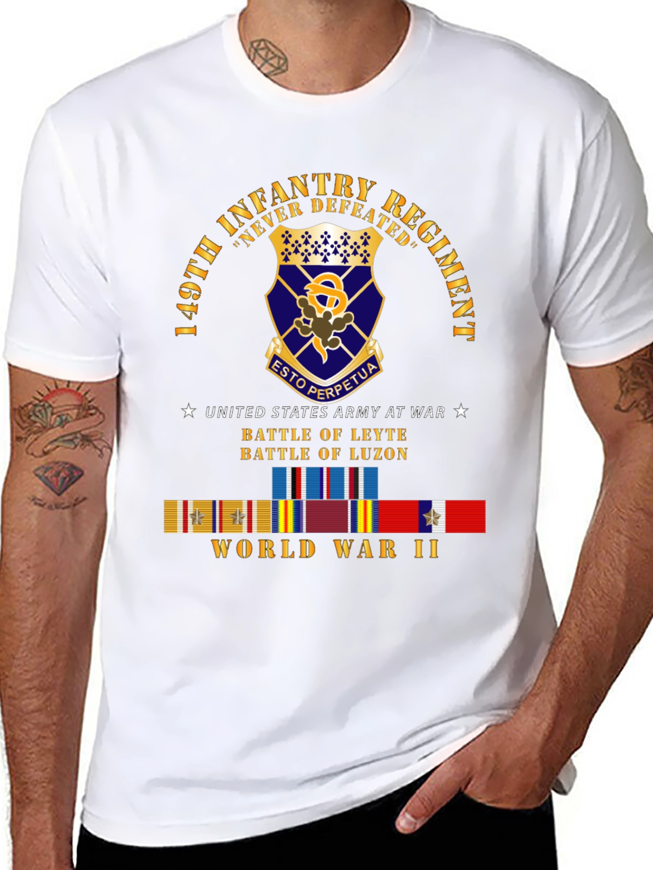 149th Infantry Regiment Never Defeated Black T-Shirt