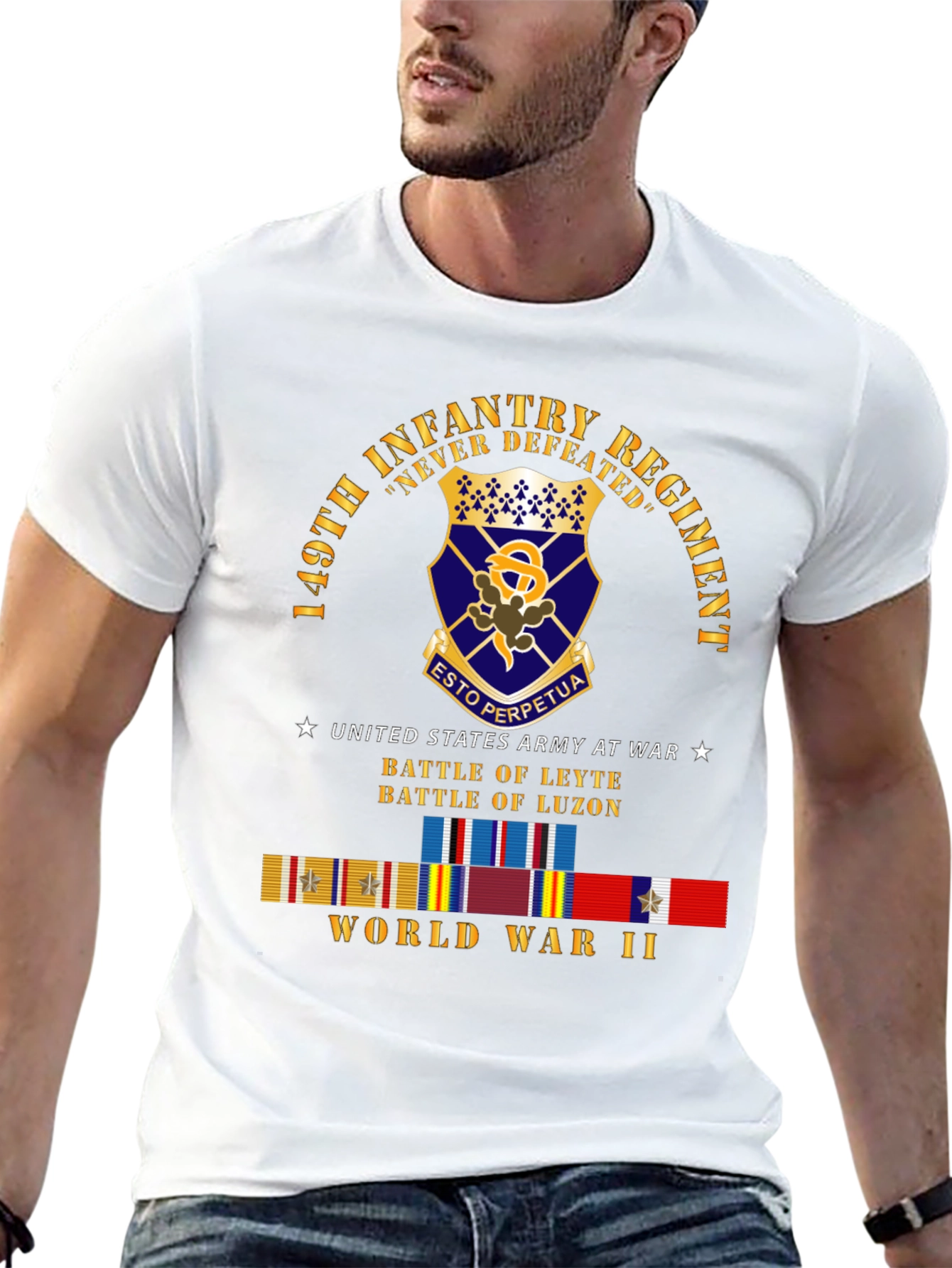 149th Infantry Regiment Never Defeated Black T-Shirt