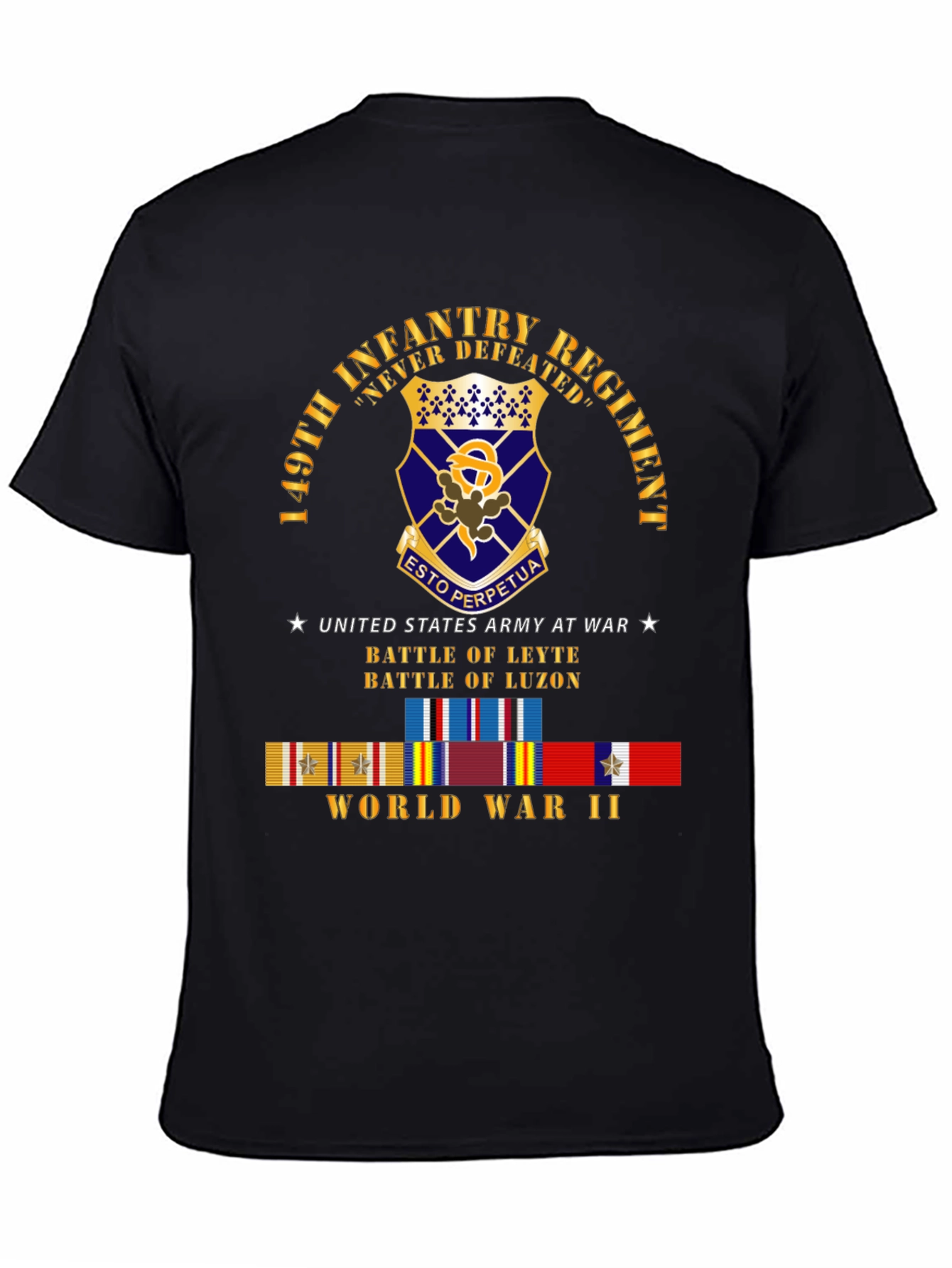 149th Infantry Regiment Never Defeated Black T-Shirt