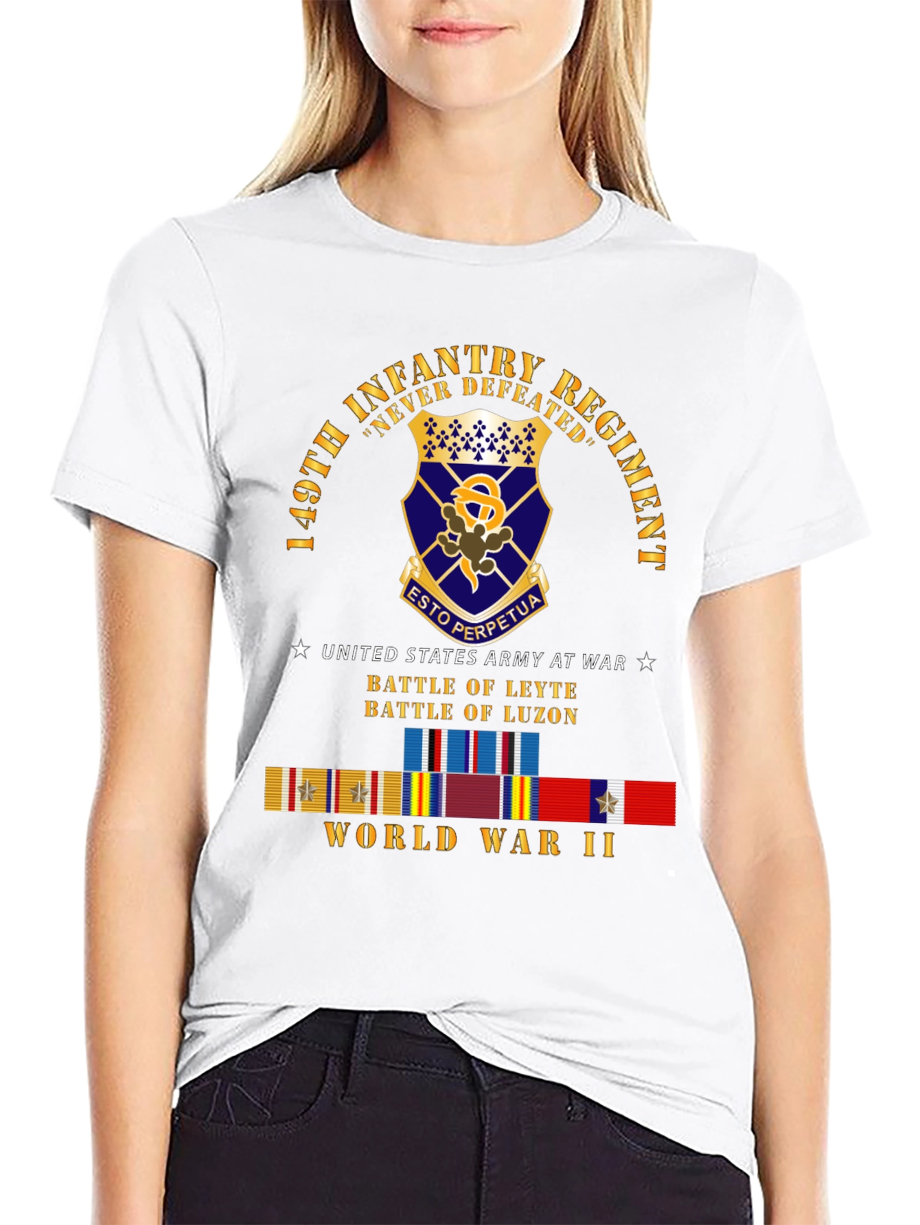 149th Infantry Regiment Never Defeated Black T-Shirt